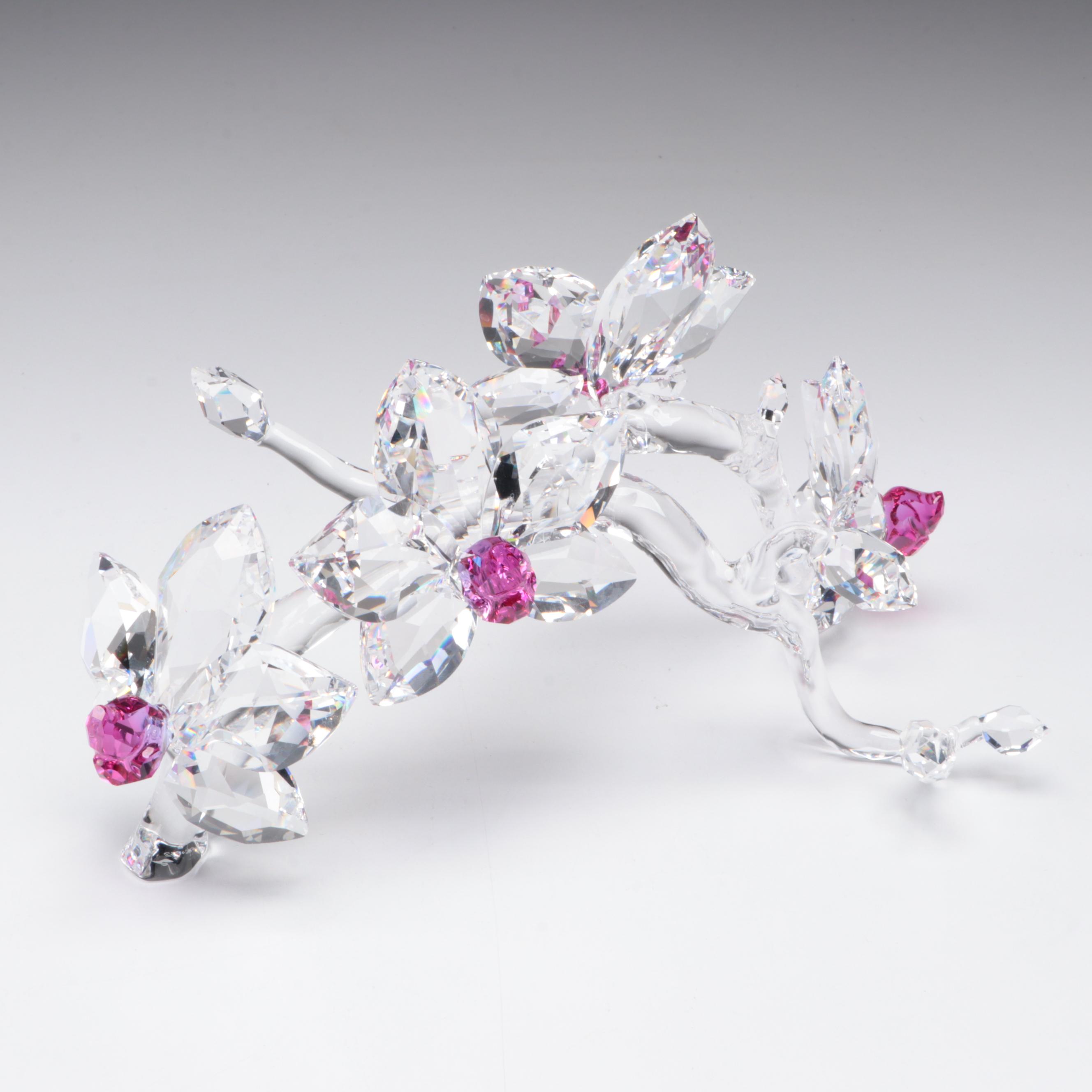 Swarovski Crystal Hummingbird and Orchid Figurines