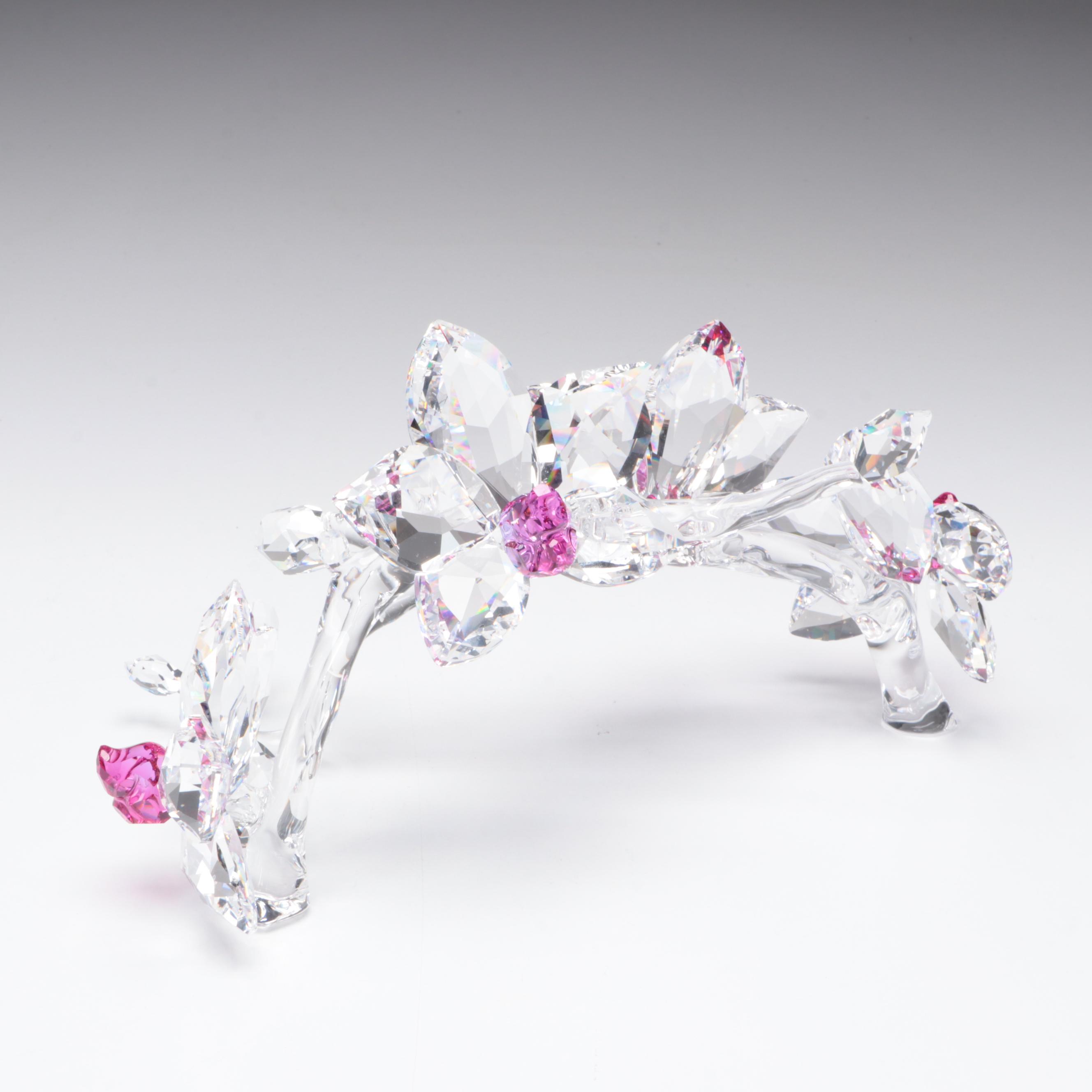 Swarovski Crystal Hummingbird and Orchid Figurines