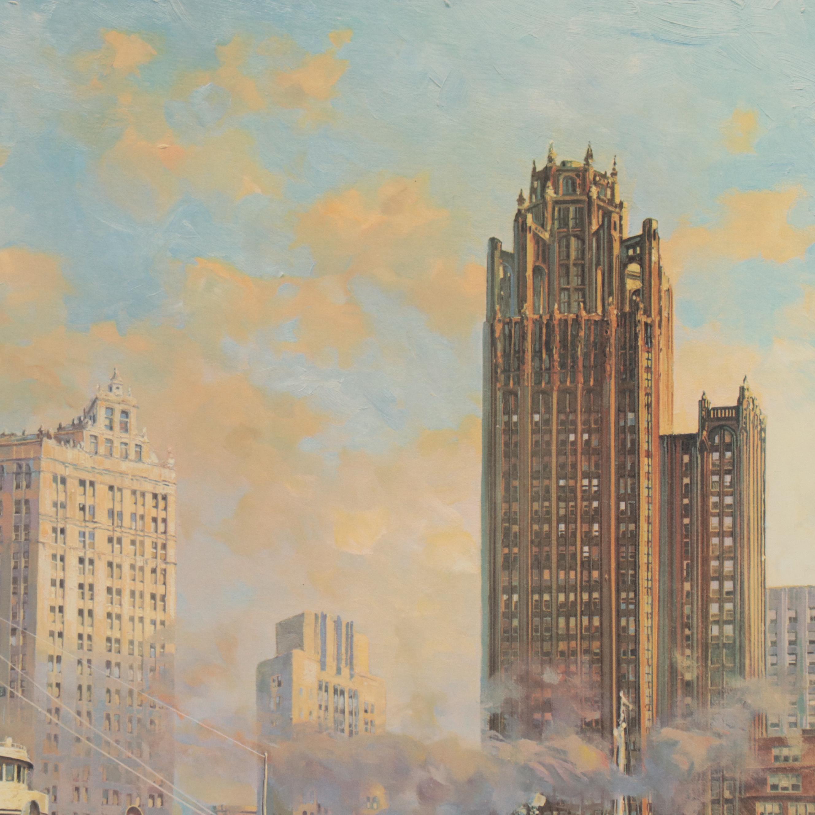 Michael Blaser Offset Lithograph "Port of Chicago," Late 20th Century