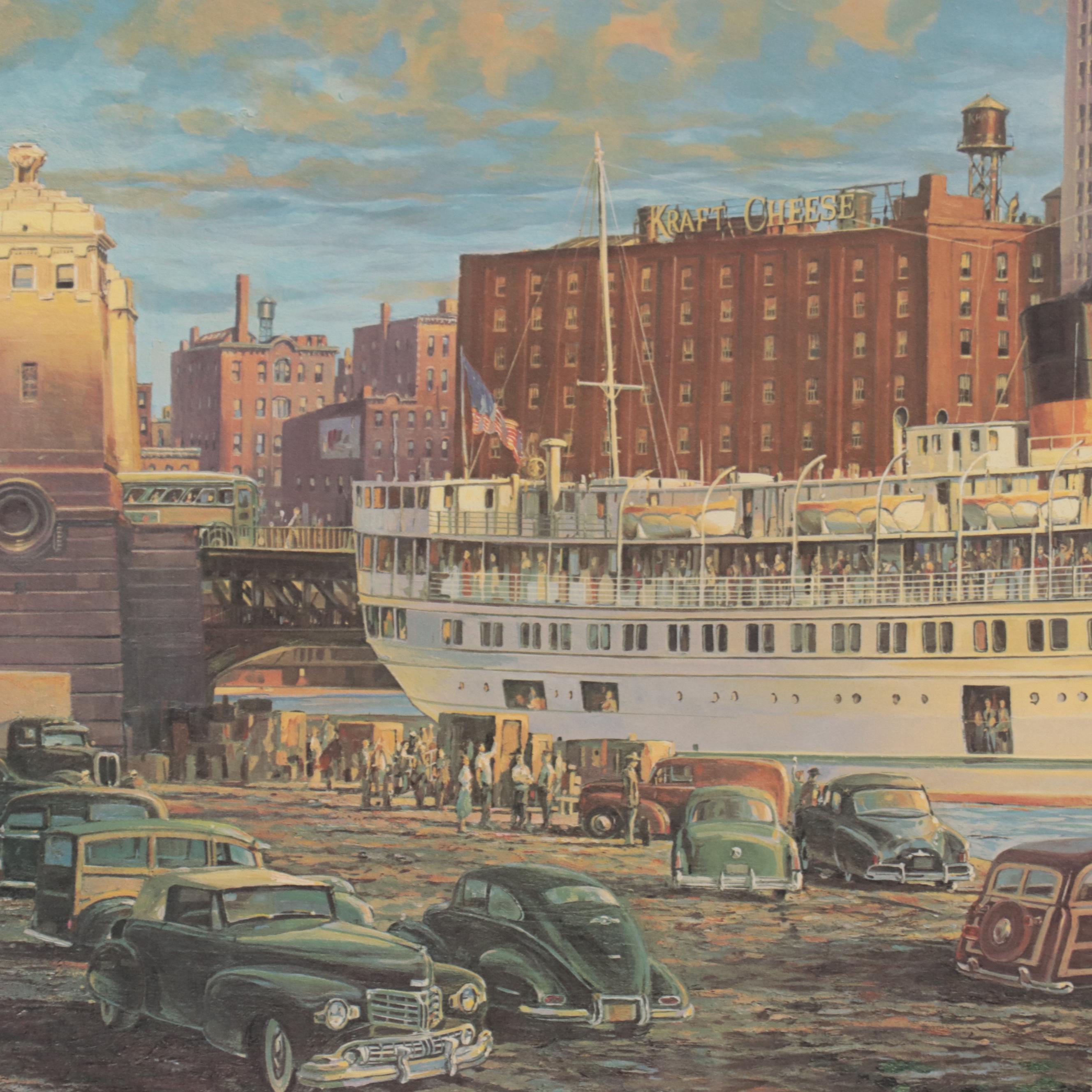 Michael Blaser Offset Lithograph "Port of Chicago," Late 20th Century