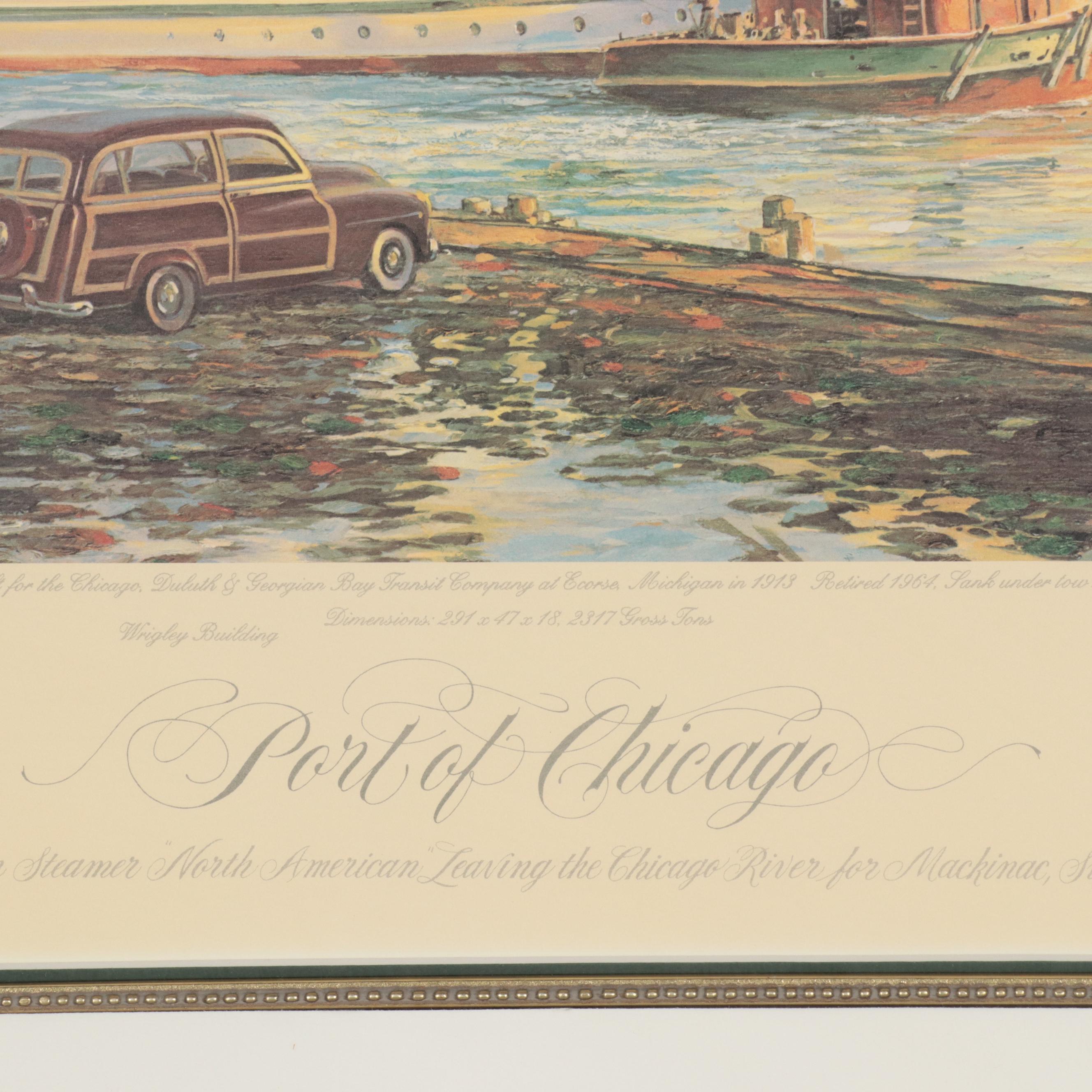 Michael Blaser Offset Lithograph "Port of Chicago," Late 20th Century