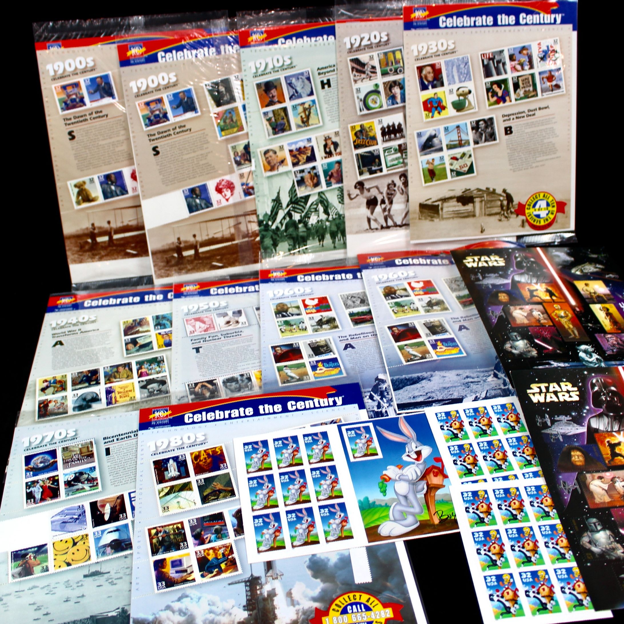 Sixteen U.S. Miniature Postage Stamp Sheets