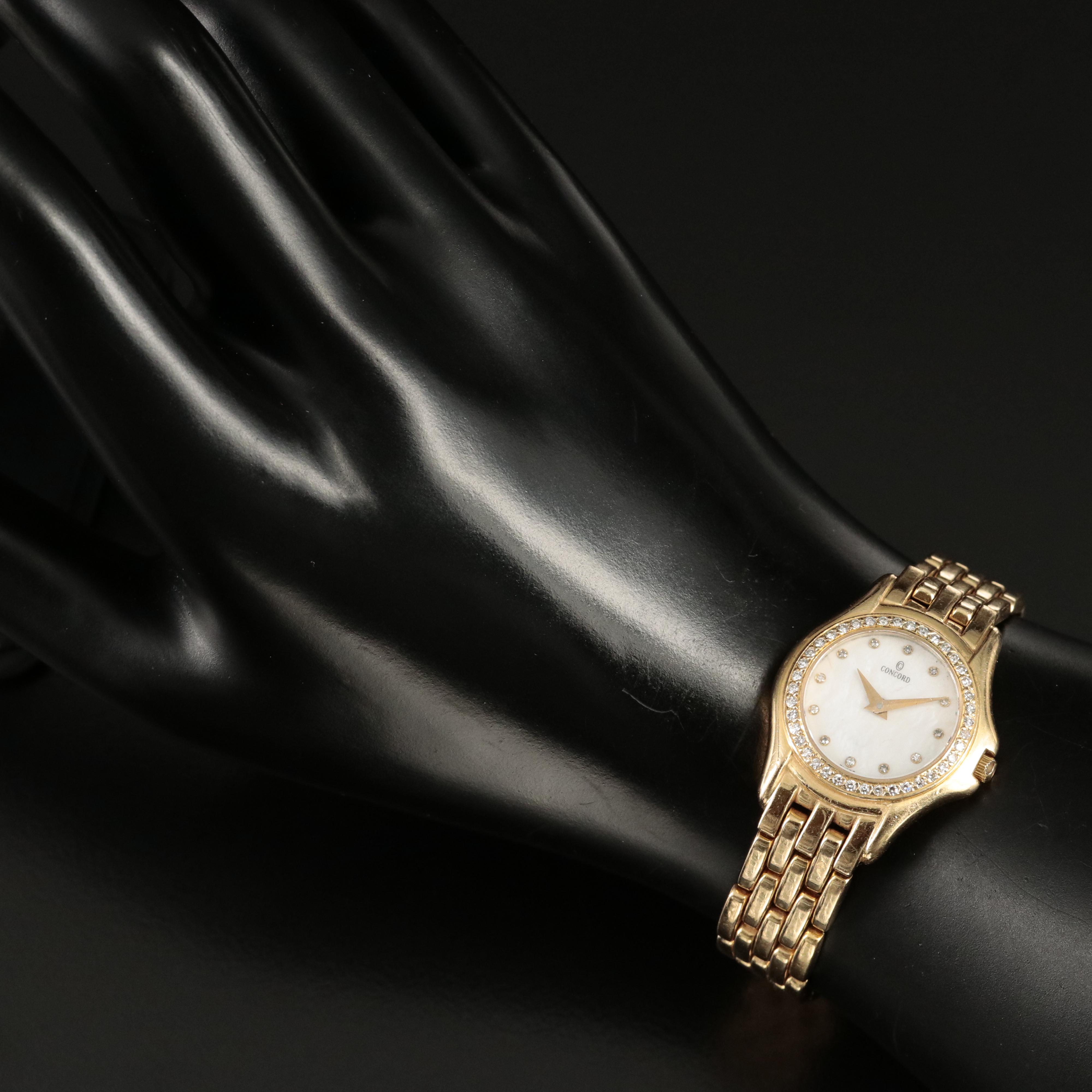 14K Concord Mother-of-Pearl, Diamond Dial and Bezel Watch