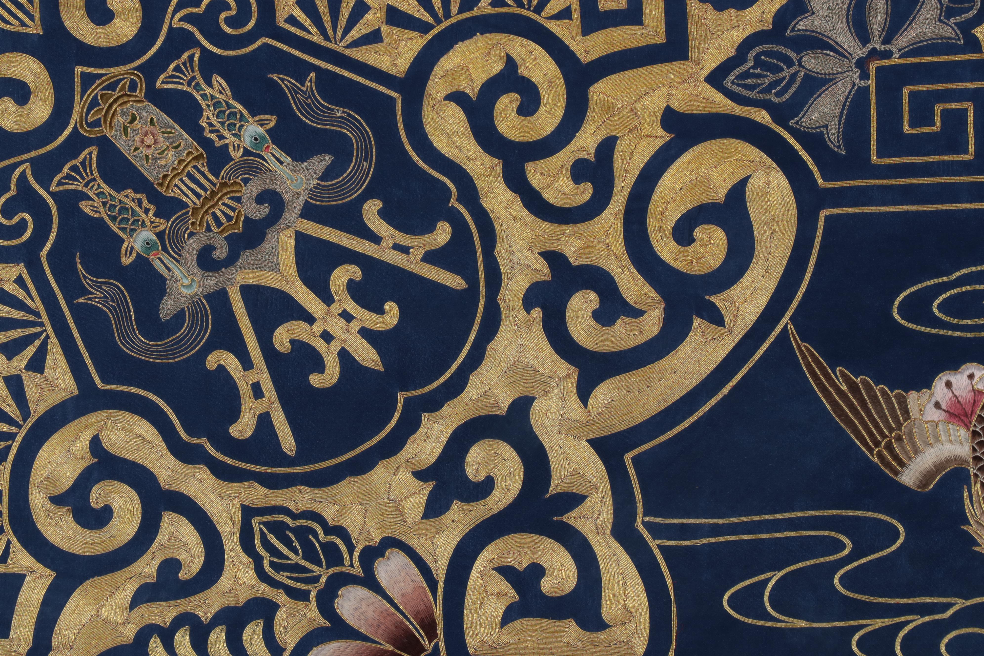 Chinese Goldwork Embroidered Phoenix Silk Panel