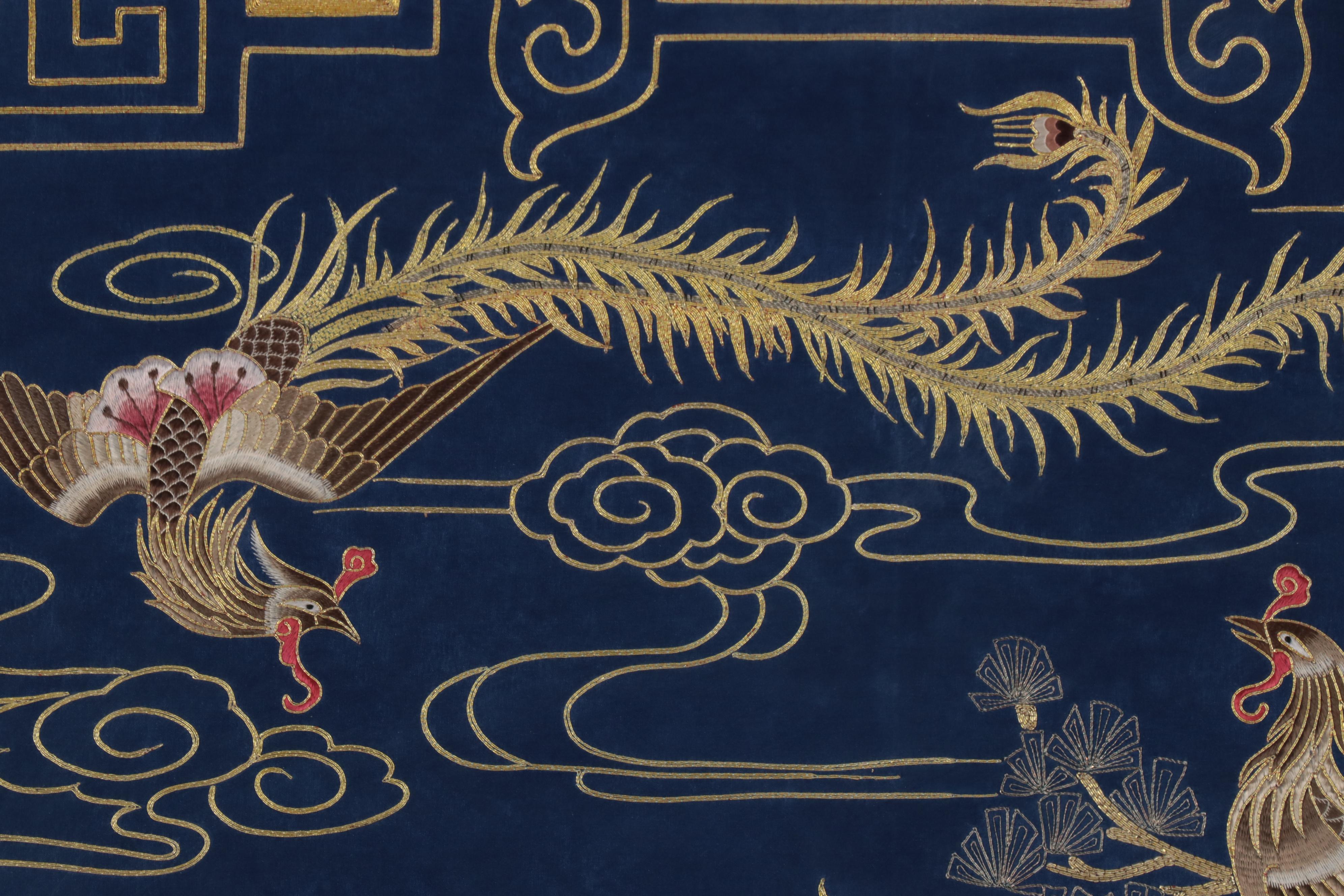 Chinese Goldwork Embroidered Phoenix Silk Panel
