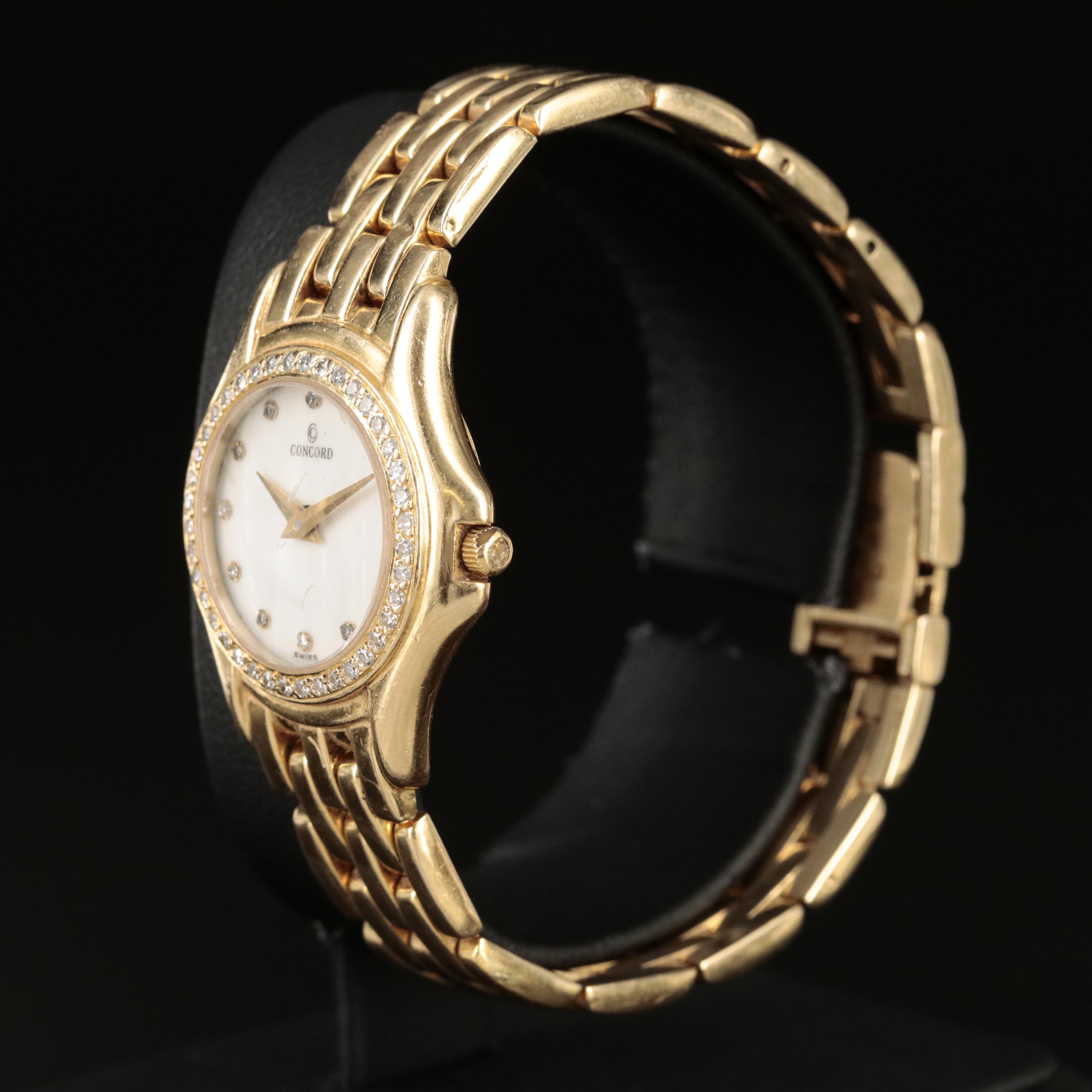 14K Concord Mother-of-Pearl, Diamond Dial and Bezel Watch