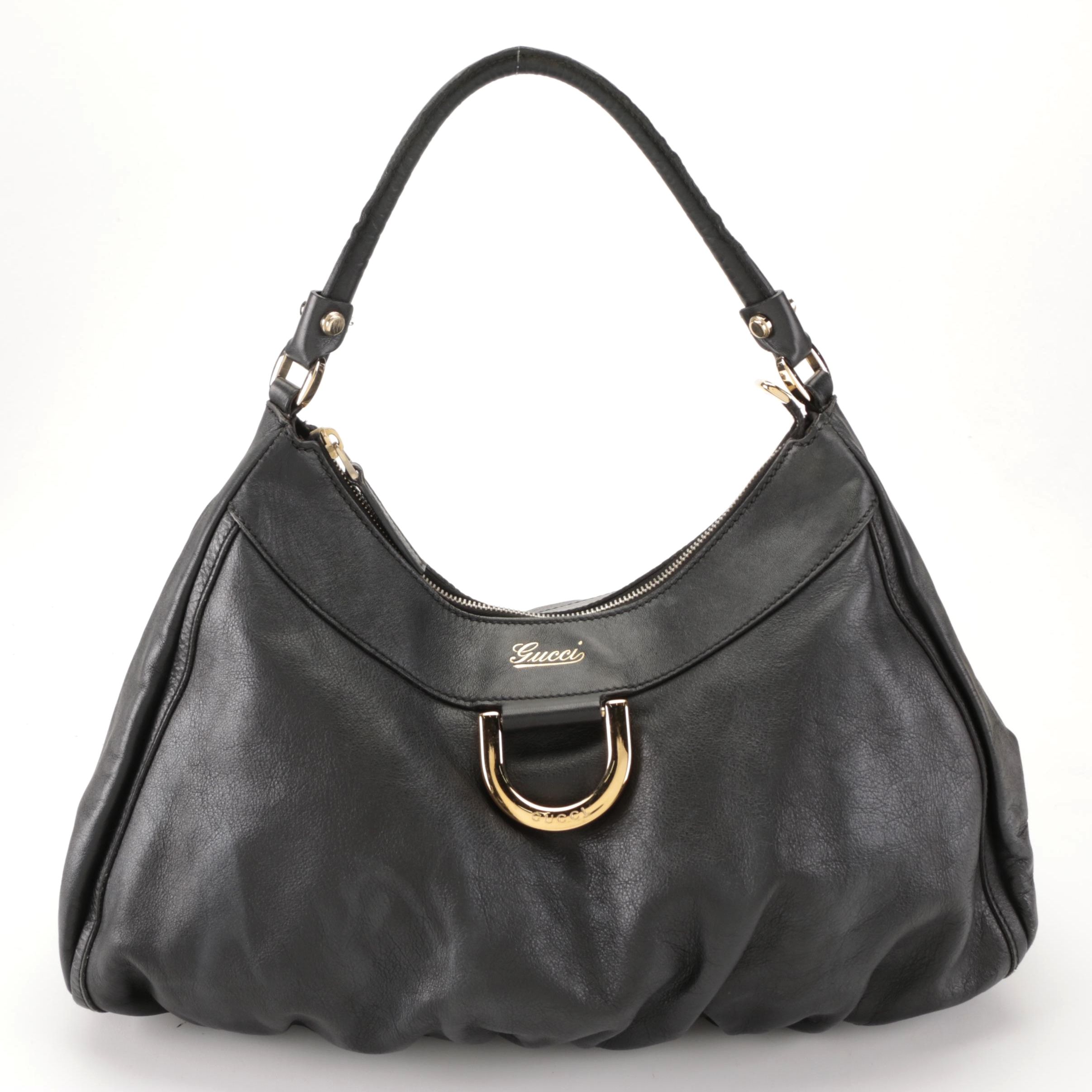 Gucci Abbey D-Ring Hobo Bag in Black Calfskin Leather