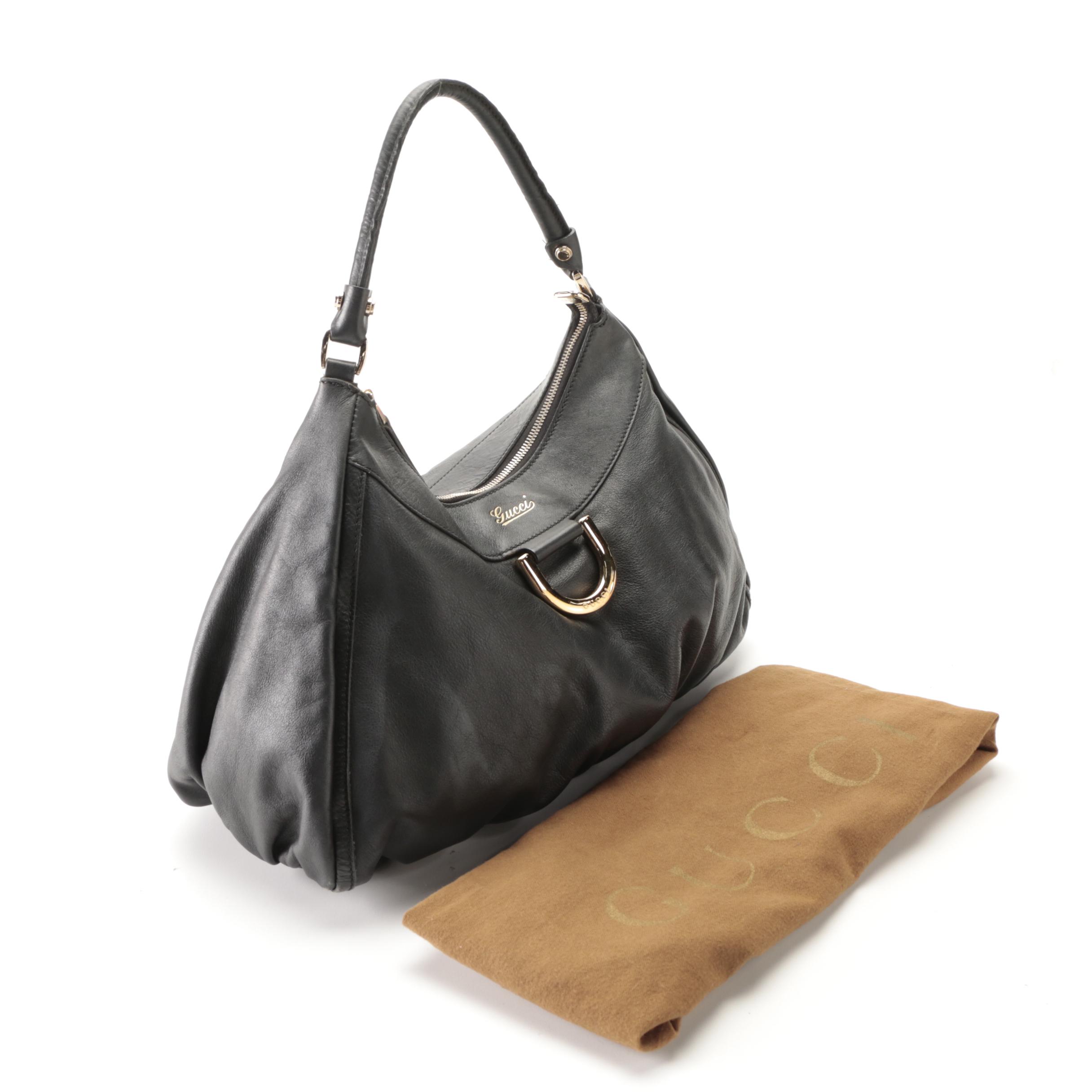 Gucci Abbey D-Ring Hobo Bag in Black Calfskin Leather