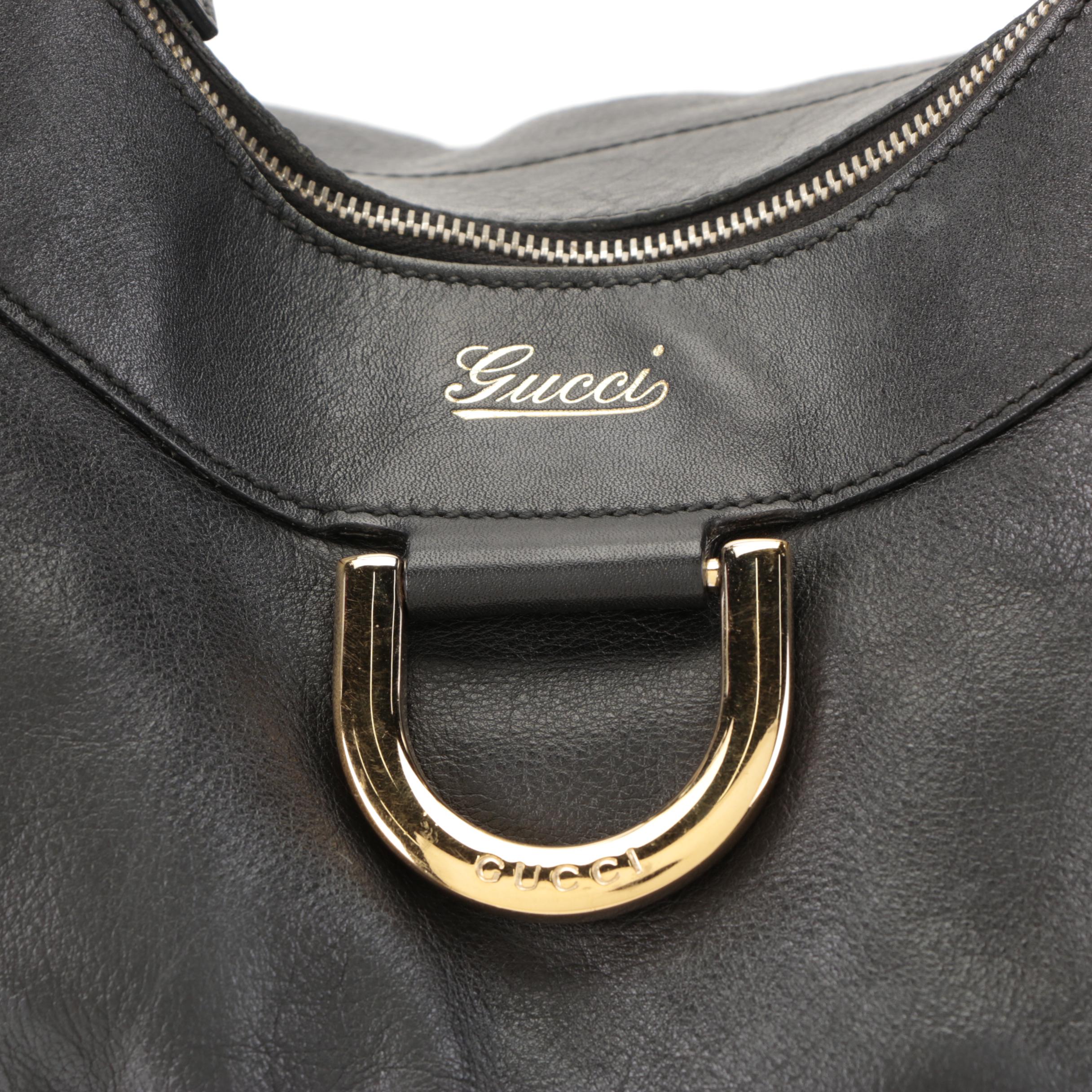 Gucci Abbey D-Ring Hobo Bag in Black Calfskin Leather