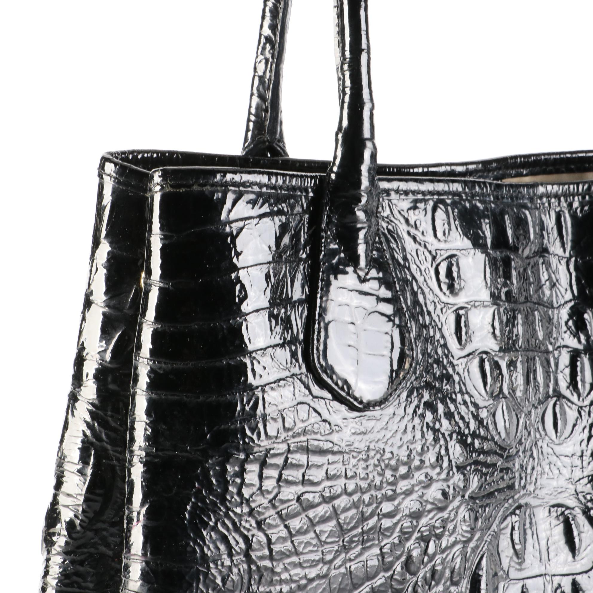 Brahmin Tote Bag in Black Croc-Embossed Leather