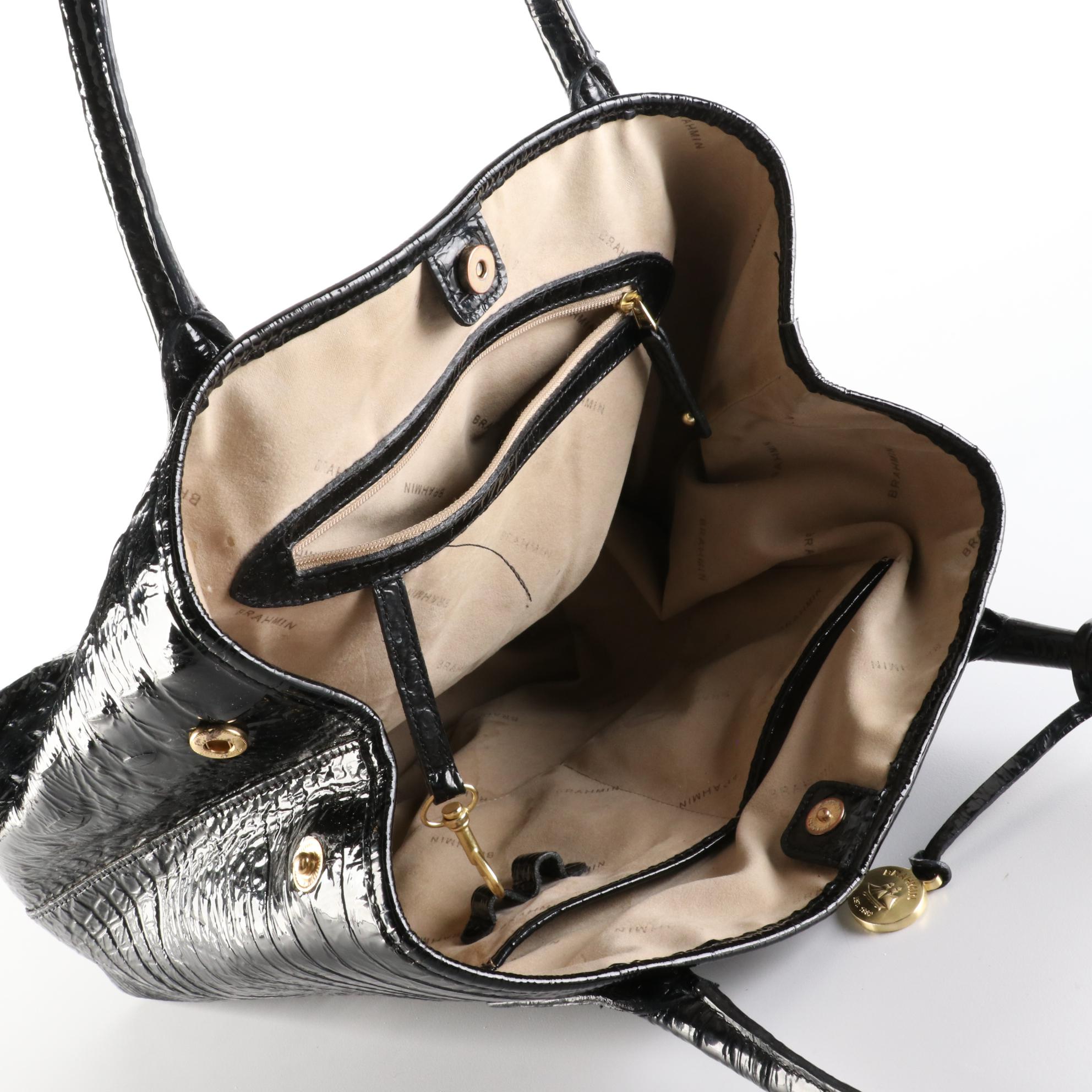 Brahmin Tote Bag in Black Croc-Embossed Leather