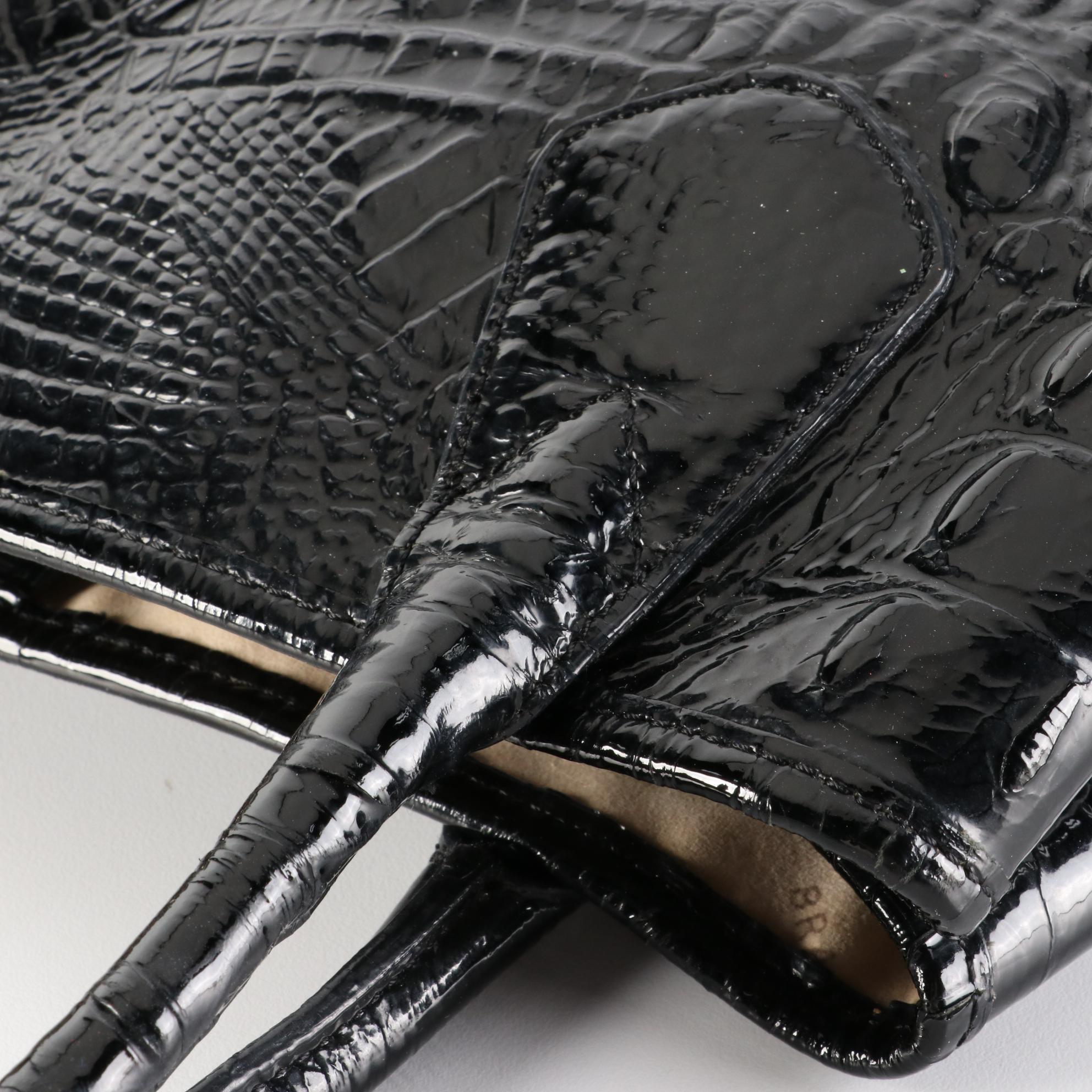 Brahmin Tote Bag in Black Croc-Embossed Leather