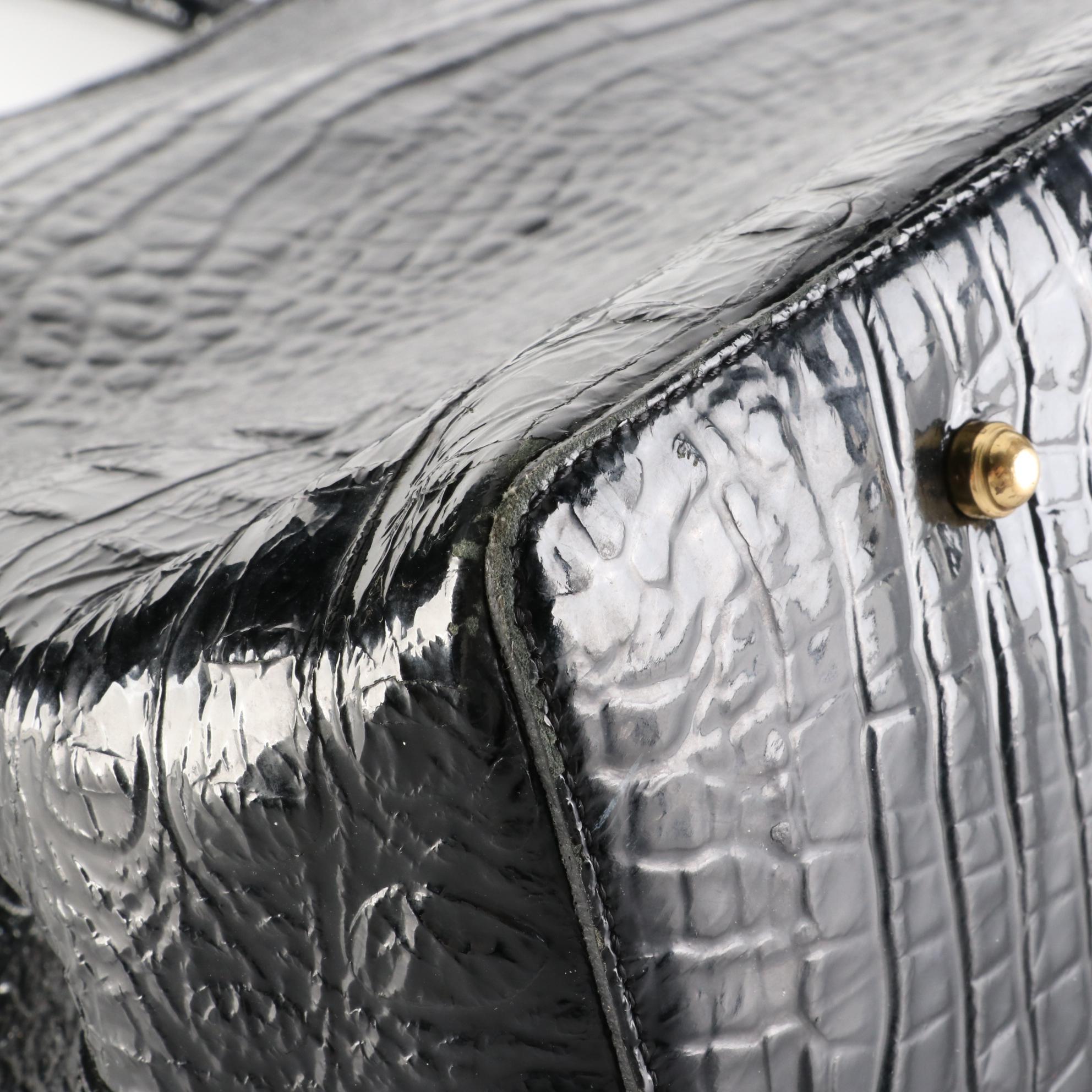 Brahmin Tote Bag in Black Croc-Embossed Leather