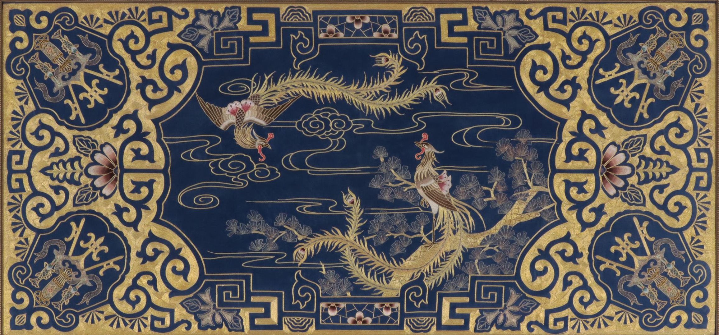 Chinese Goldwork Embroidered Phoenix Silk Panel