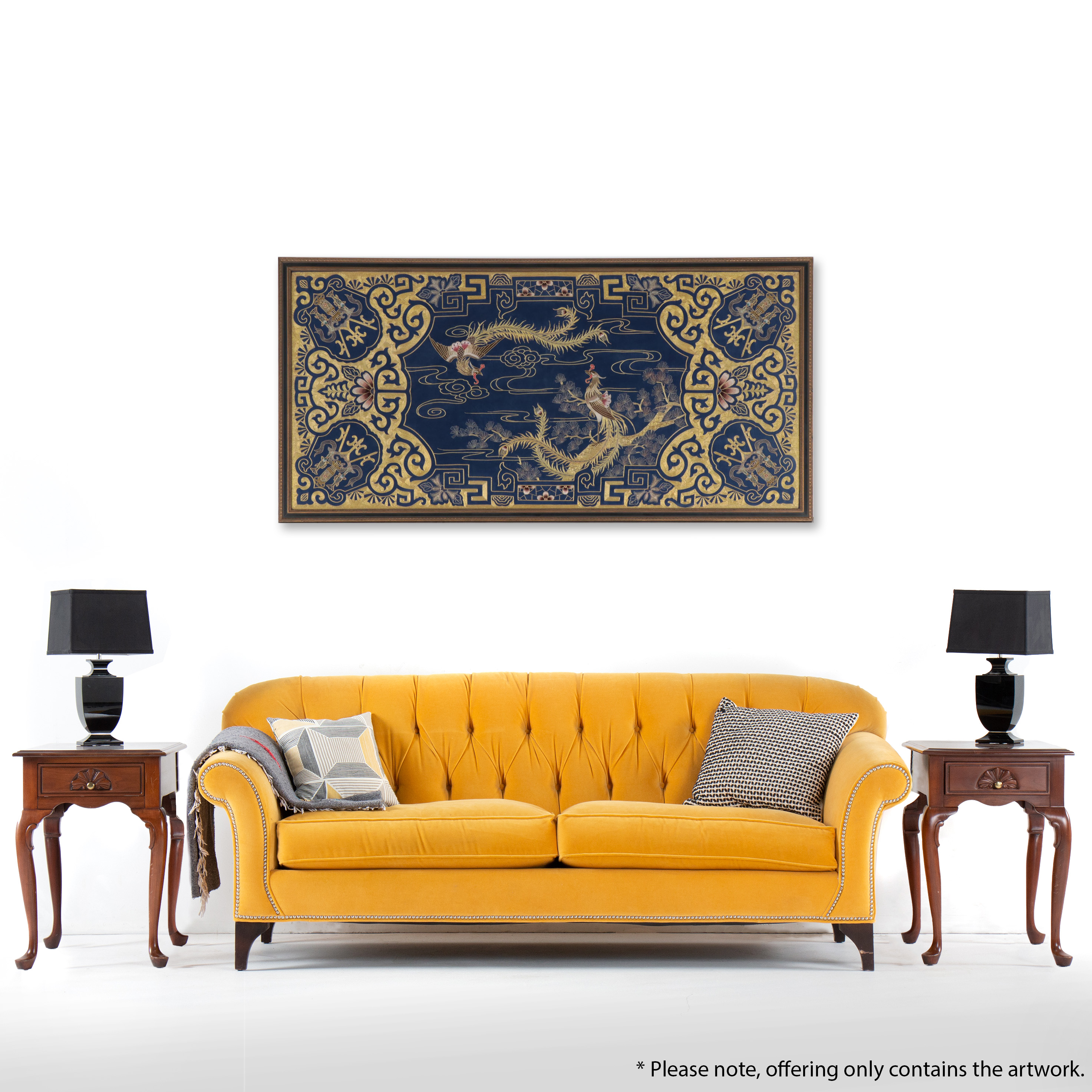 Chinese Goldwork Embroidered Phoenix Silk Panel