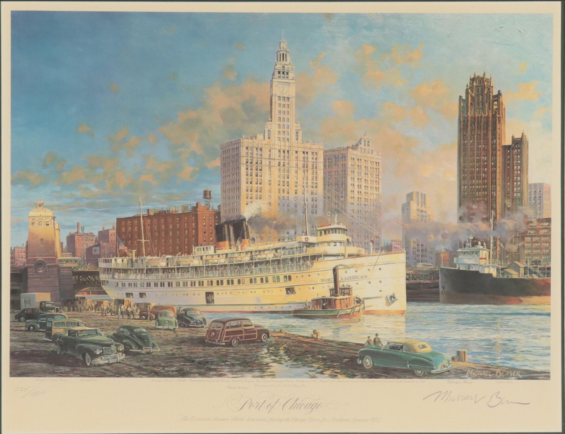Michael Blaser Offset Lithograph "Port of Chicago," Late 20th Century