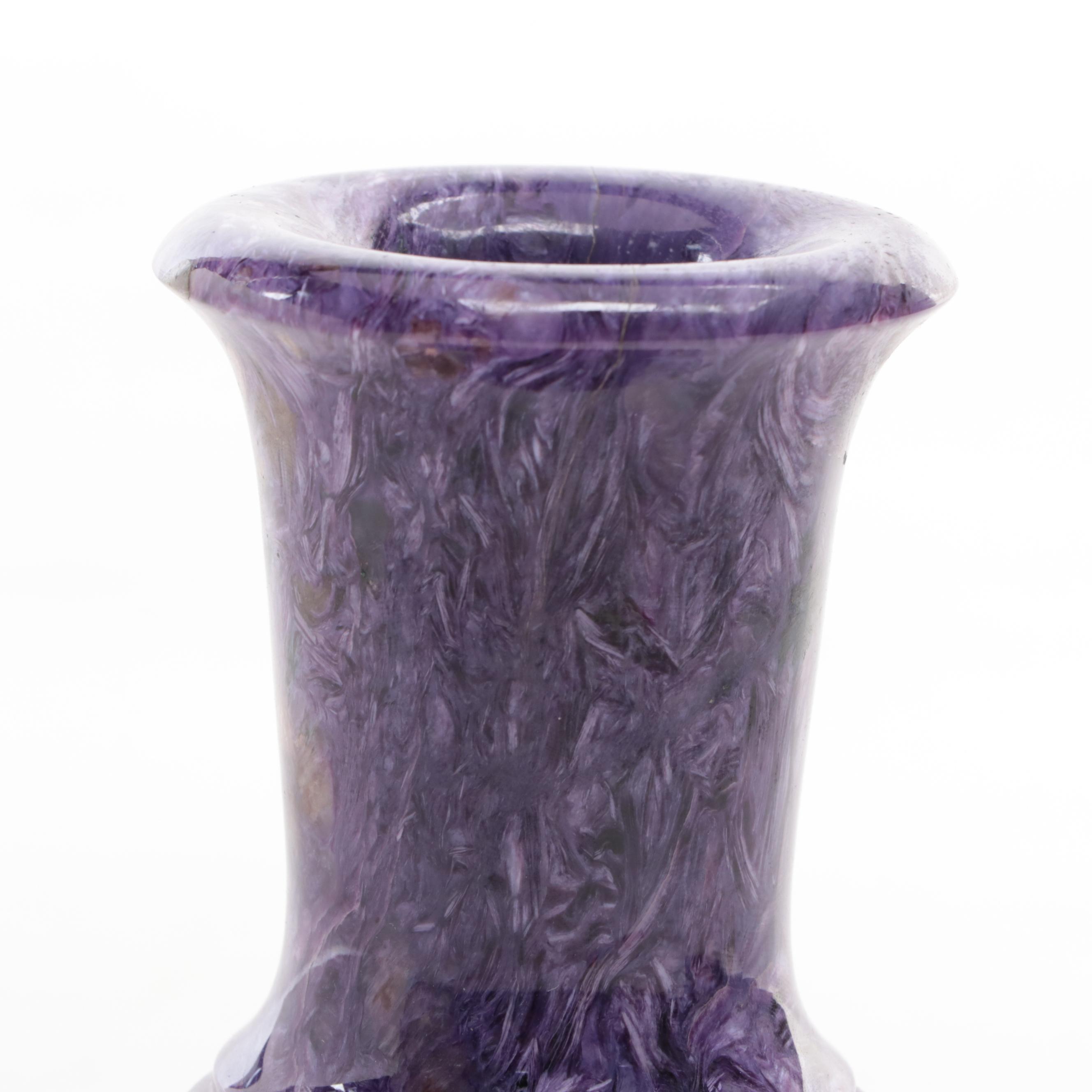 Carved Polished Charoite Urn Vase