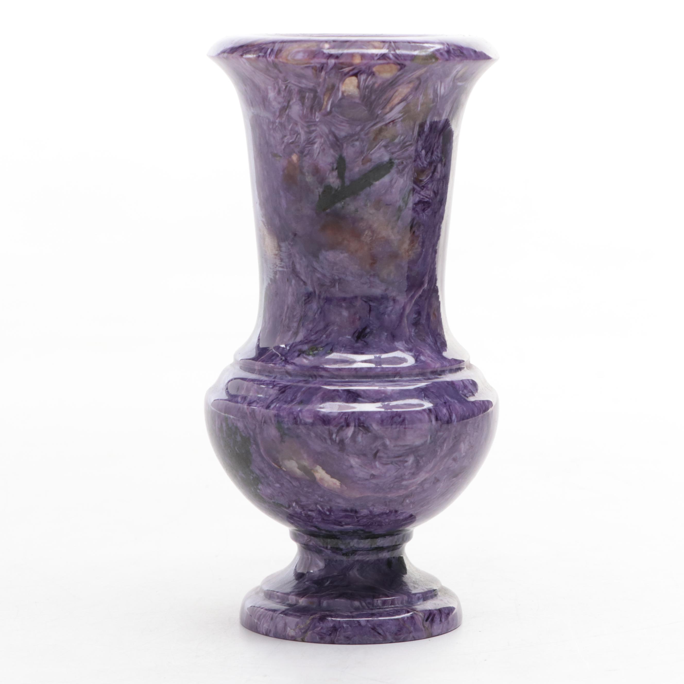 Carved Polished Charoite Urn Vase