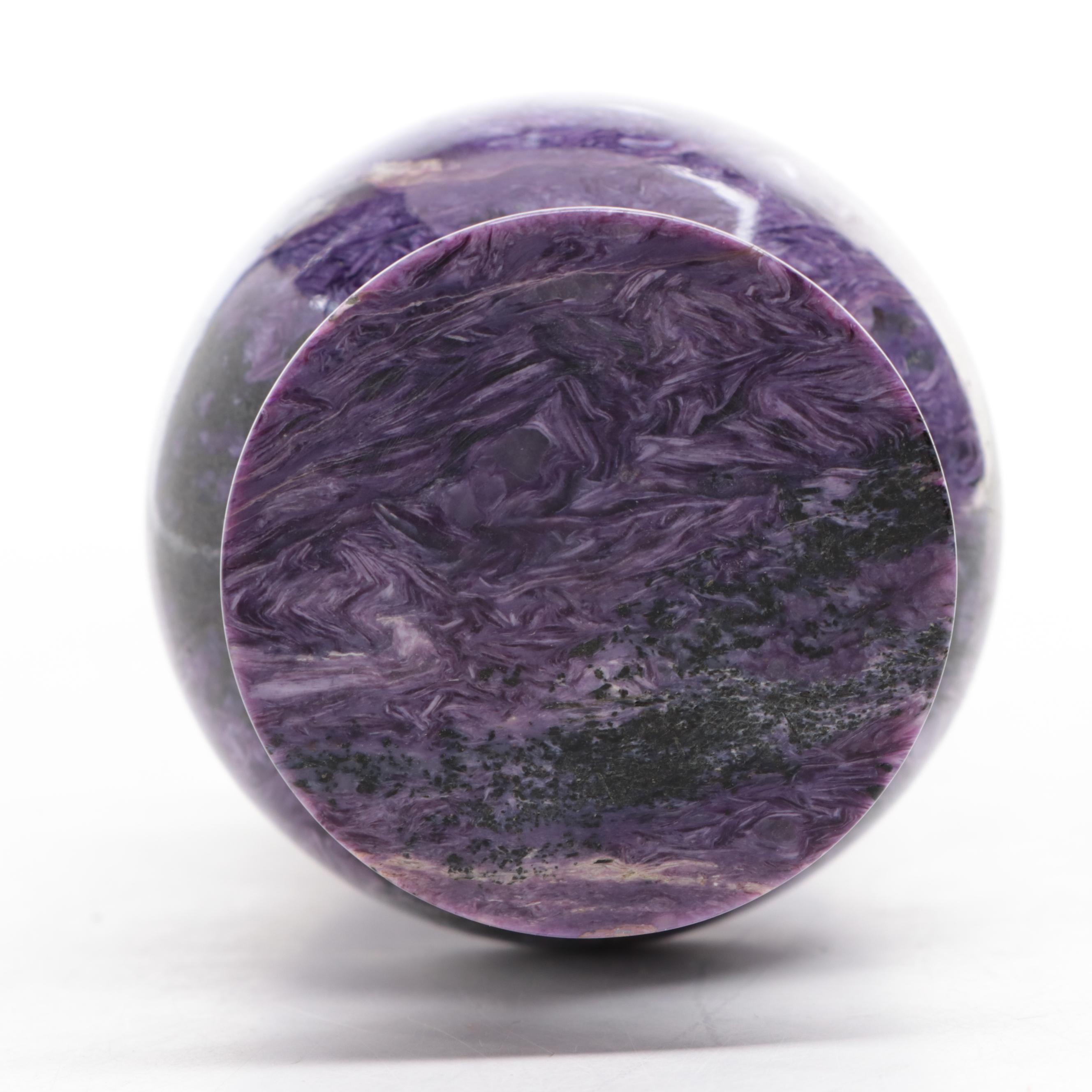 Carved Polished Charoite Urn Vase