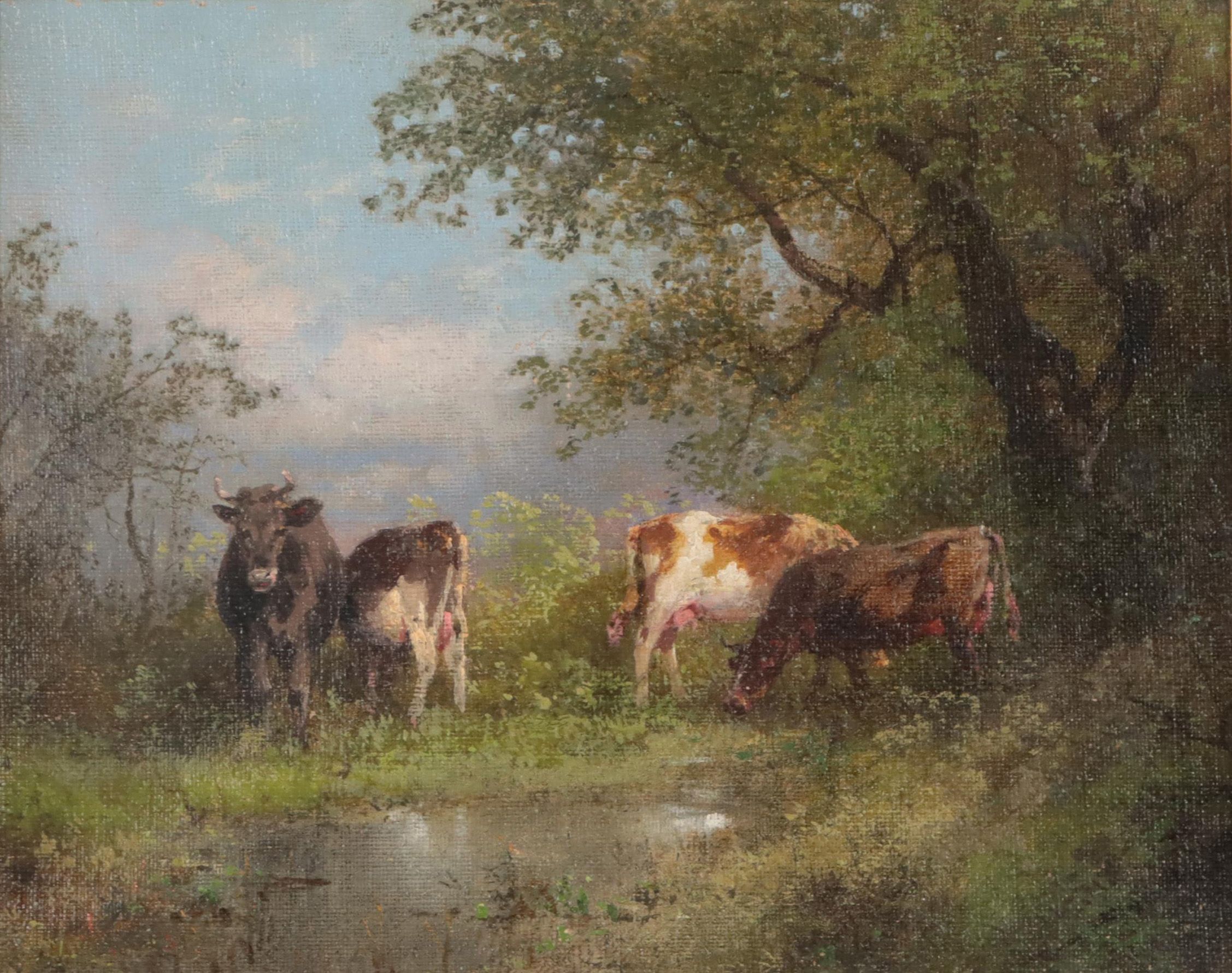 Pastoral Landscape Oil Painting of Cows In Verdant Landscape