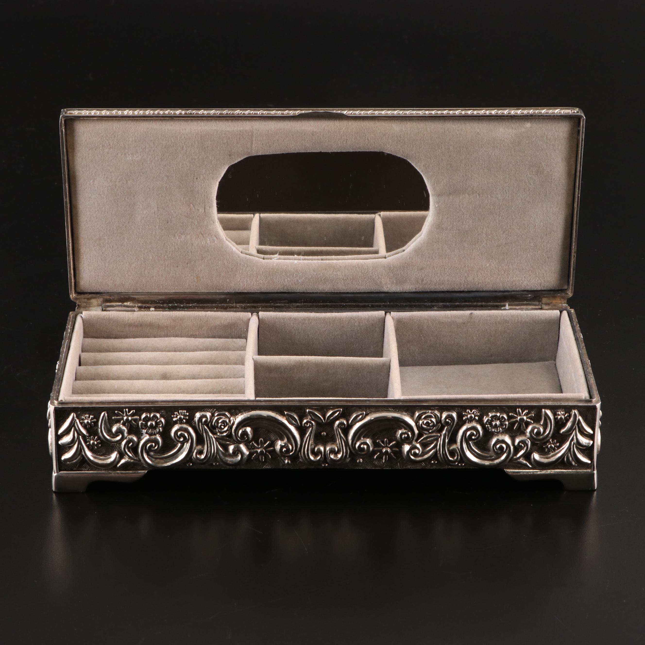 Godinger Silver Company Floral Repoussé Silver Plate Jewelry Box