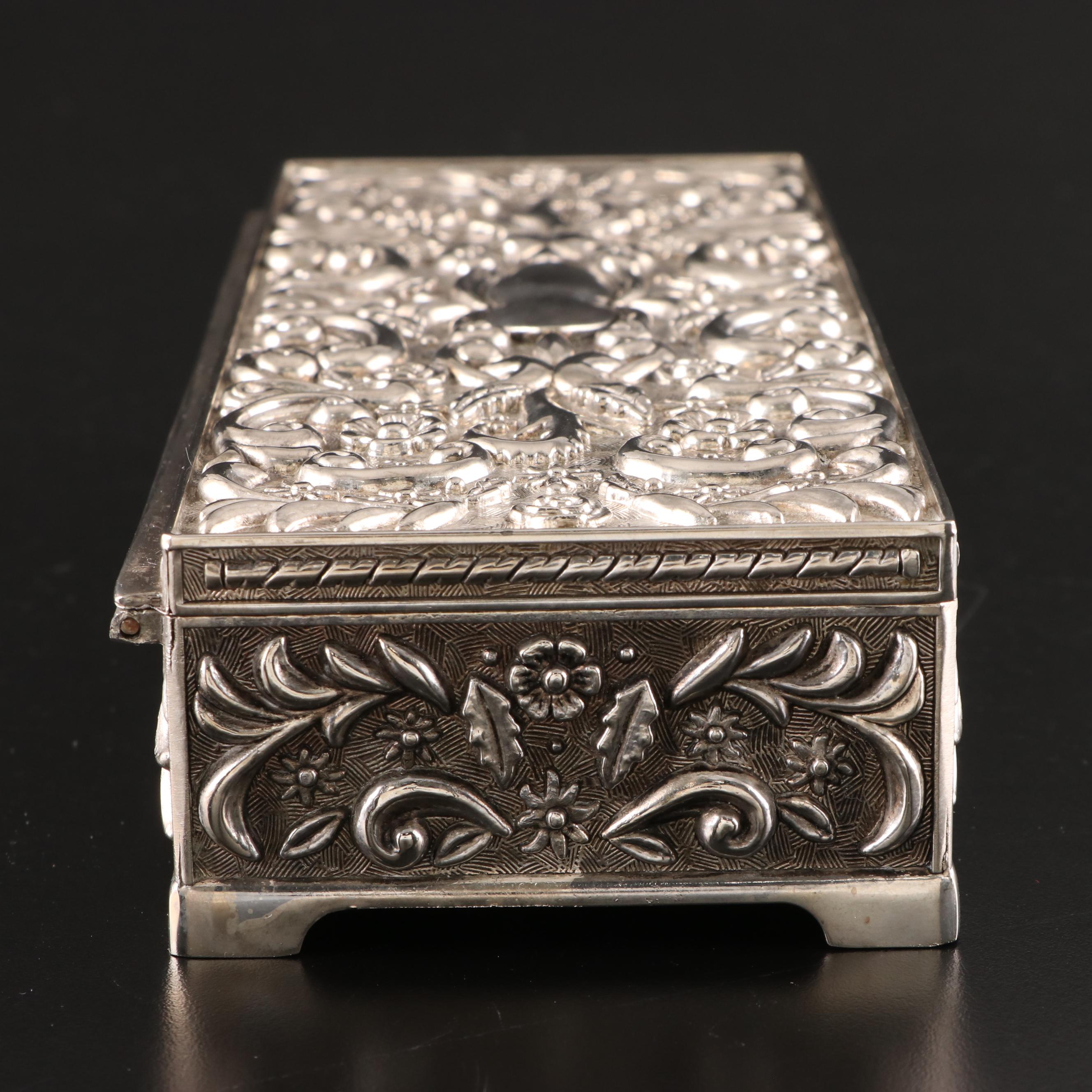 Godinger Silver Company Floral Repoussé Silver Plate Jewelry Box