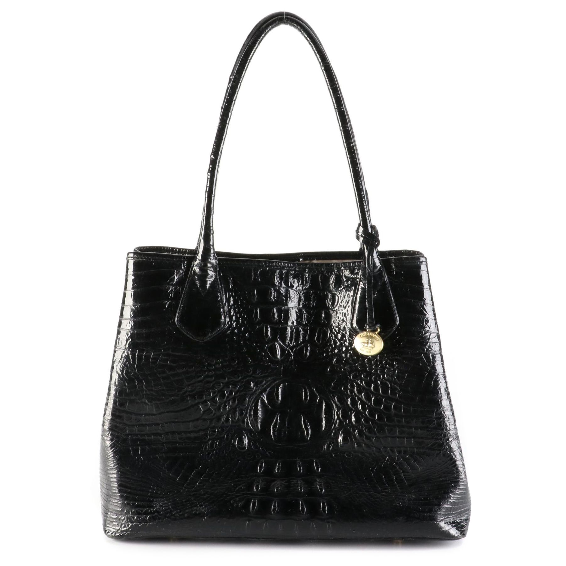 Brahmin Tote Bag in Black Croc-Embossed Leather