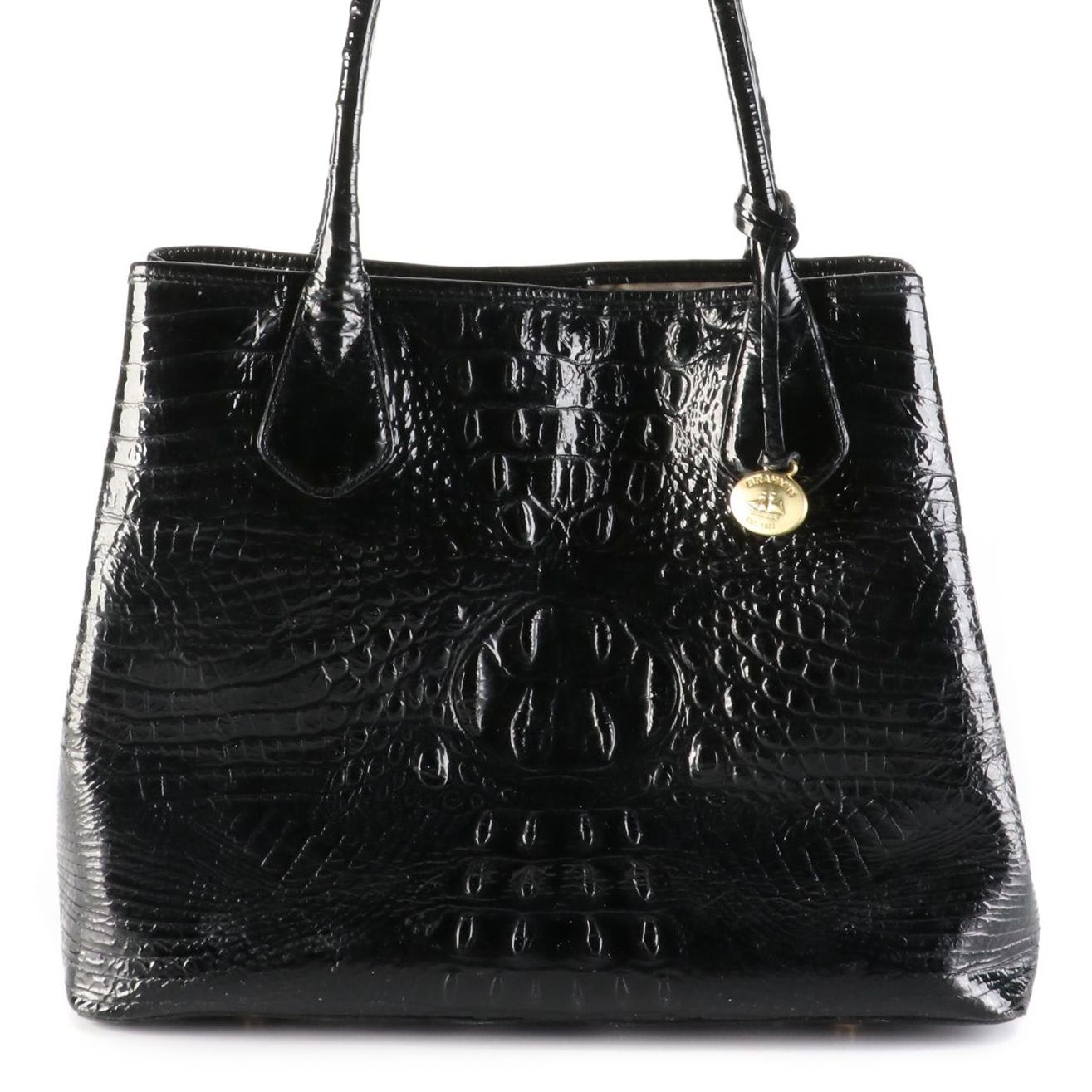 Brahmin Tote Bag in Black Croc-Embossed Leather
