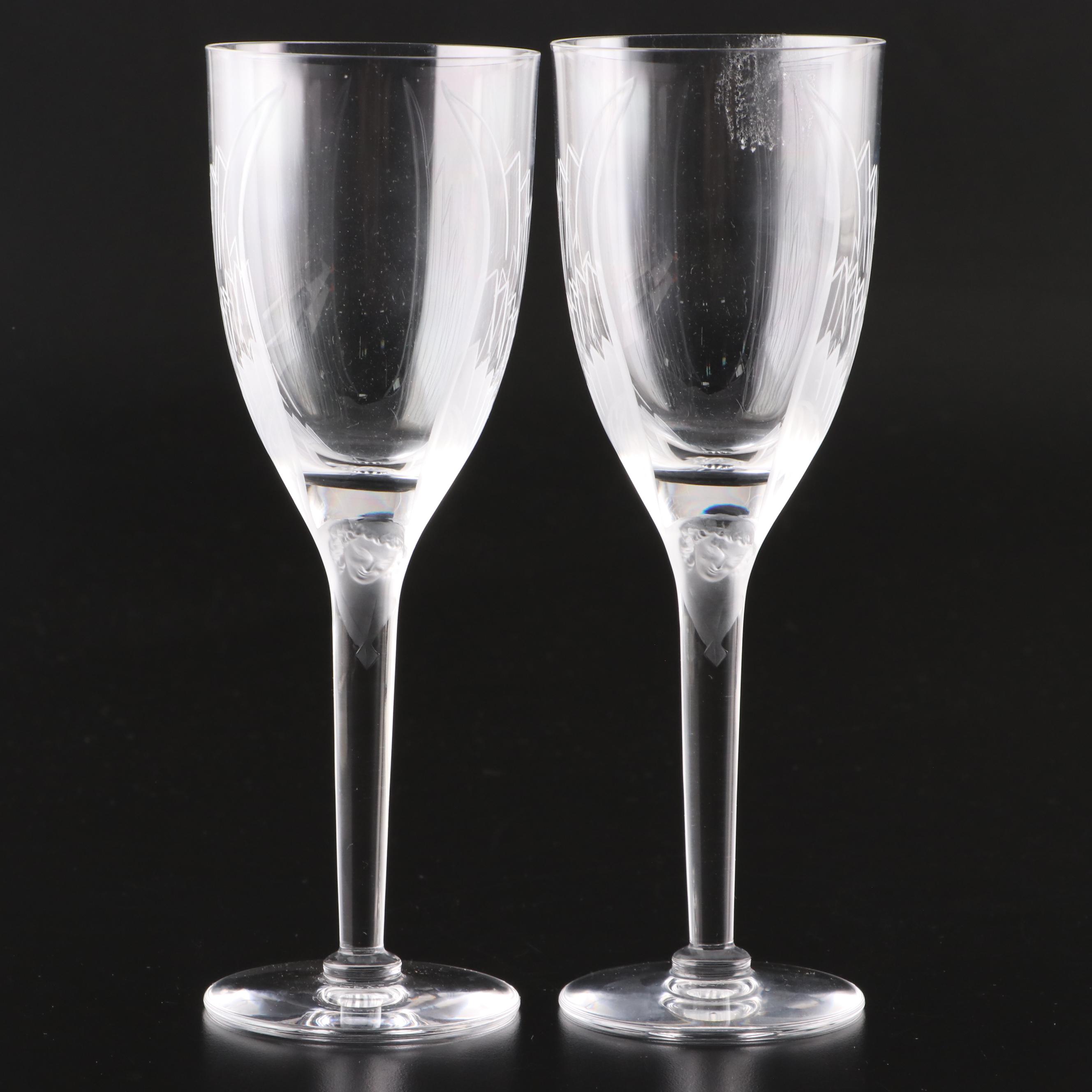 Lalique Angel Wing Champagne Flutes, Mid to Late 20th Century