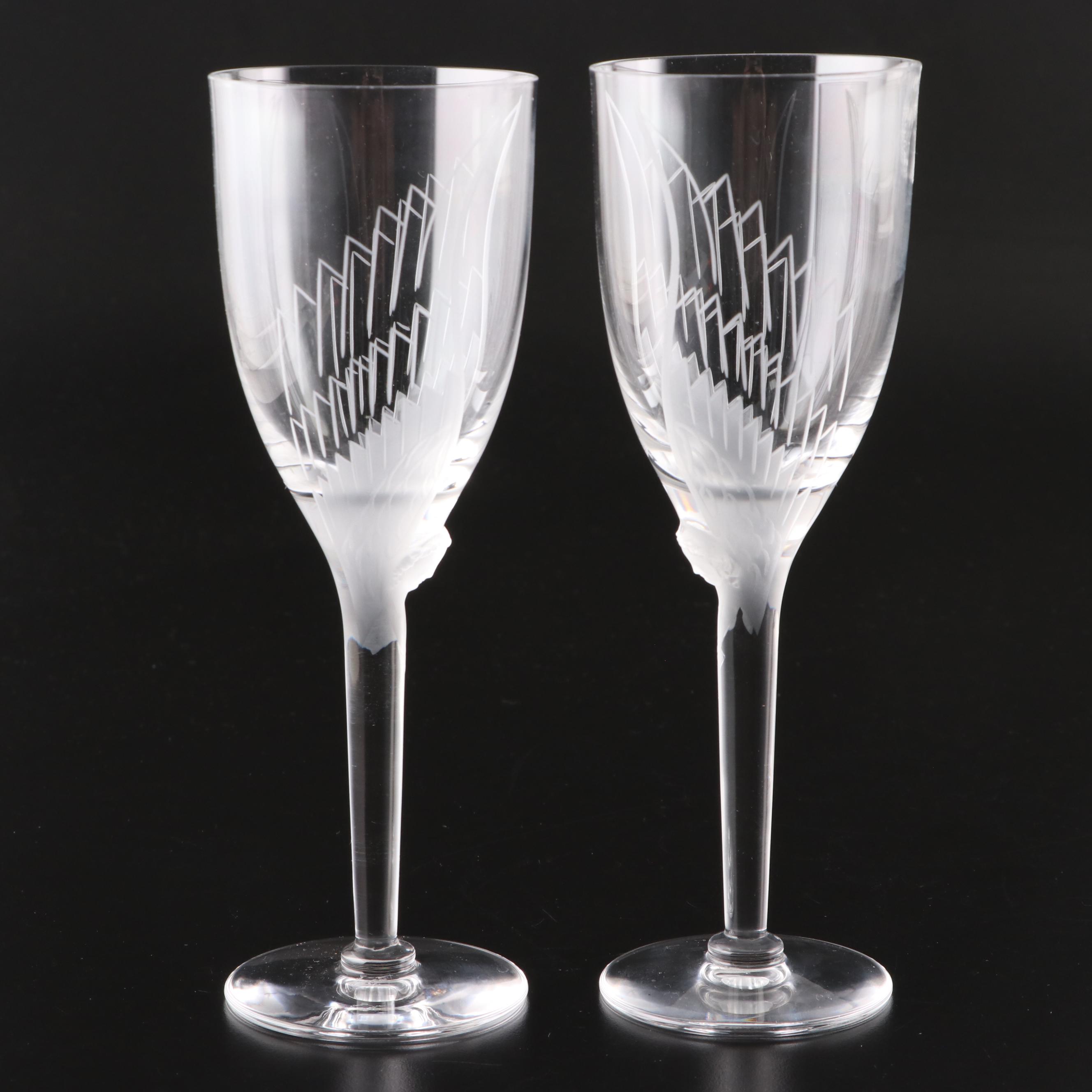 Lalique Angel Wing Champagne Flutes, Mid to Late 20th Century