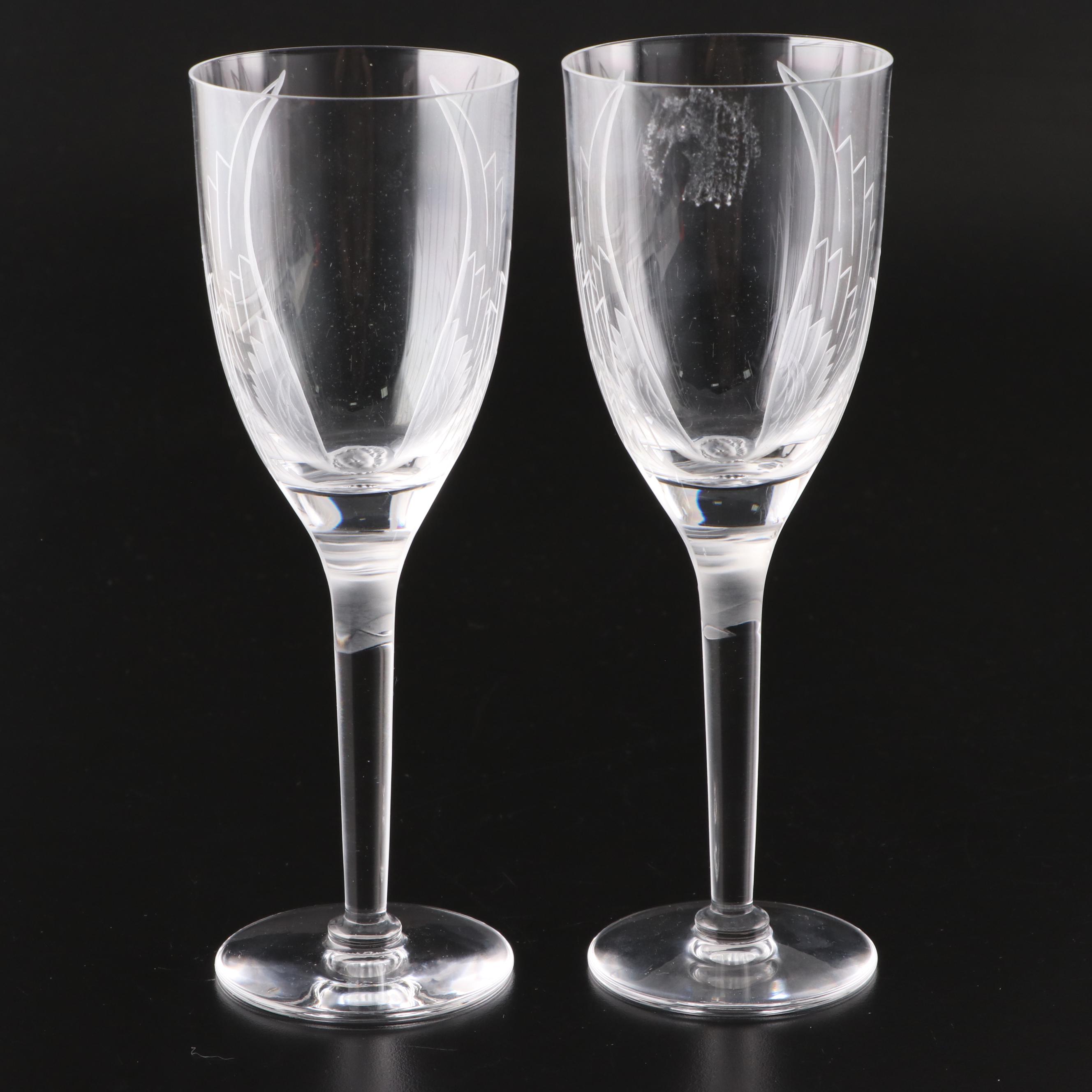 Lalique Angel Wing Champagne Flutes, Mid to Late 20th Century