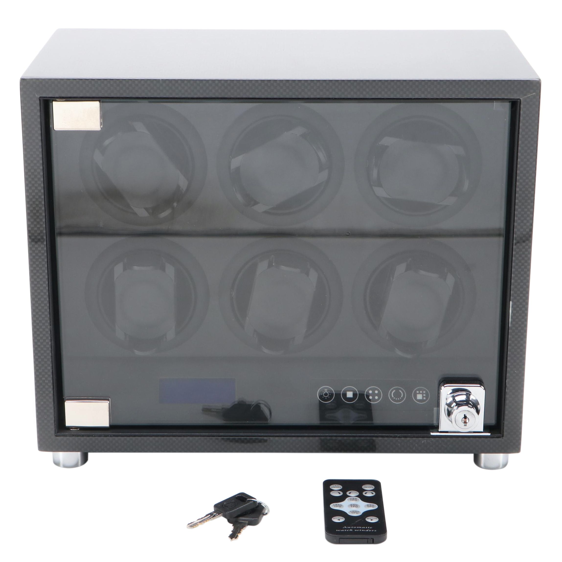 Multi Watch Winder and Case with High Gloss Black Carbon Fiber Finish