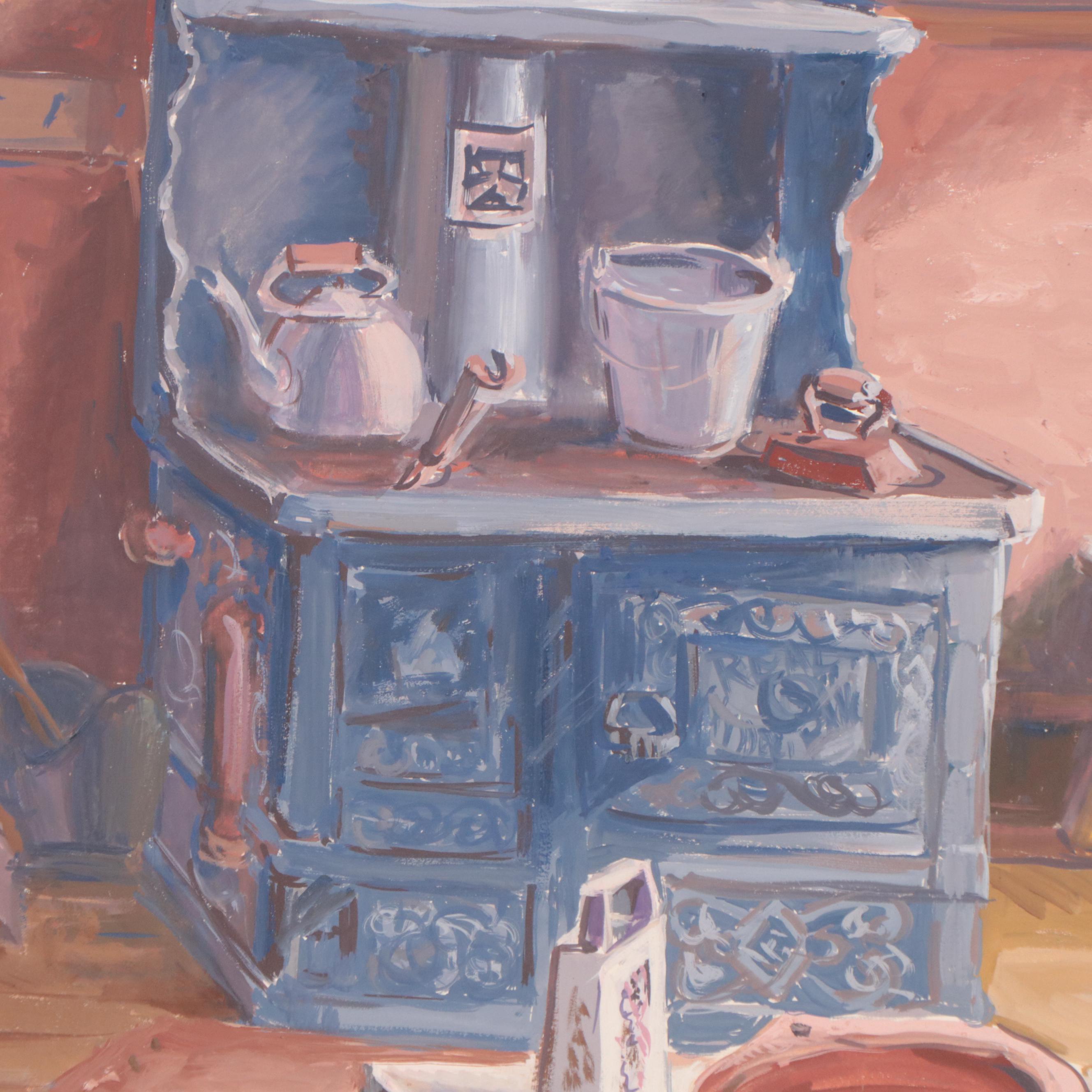 Dan Burne Jones Gouache Painting of Thomas Wolfe House Interior, 1952