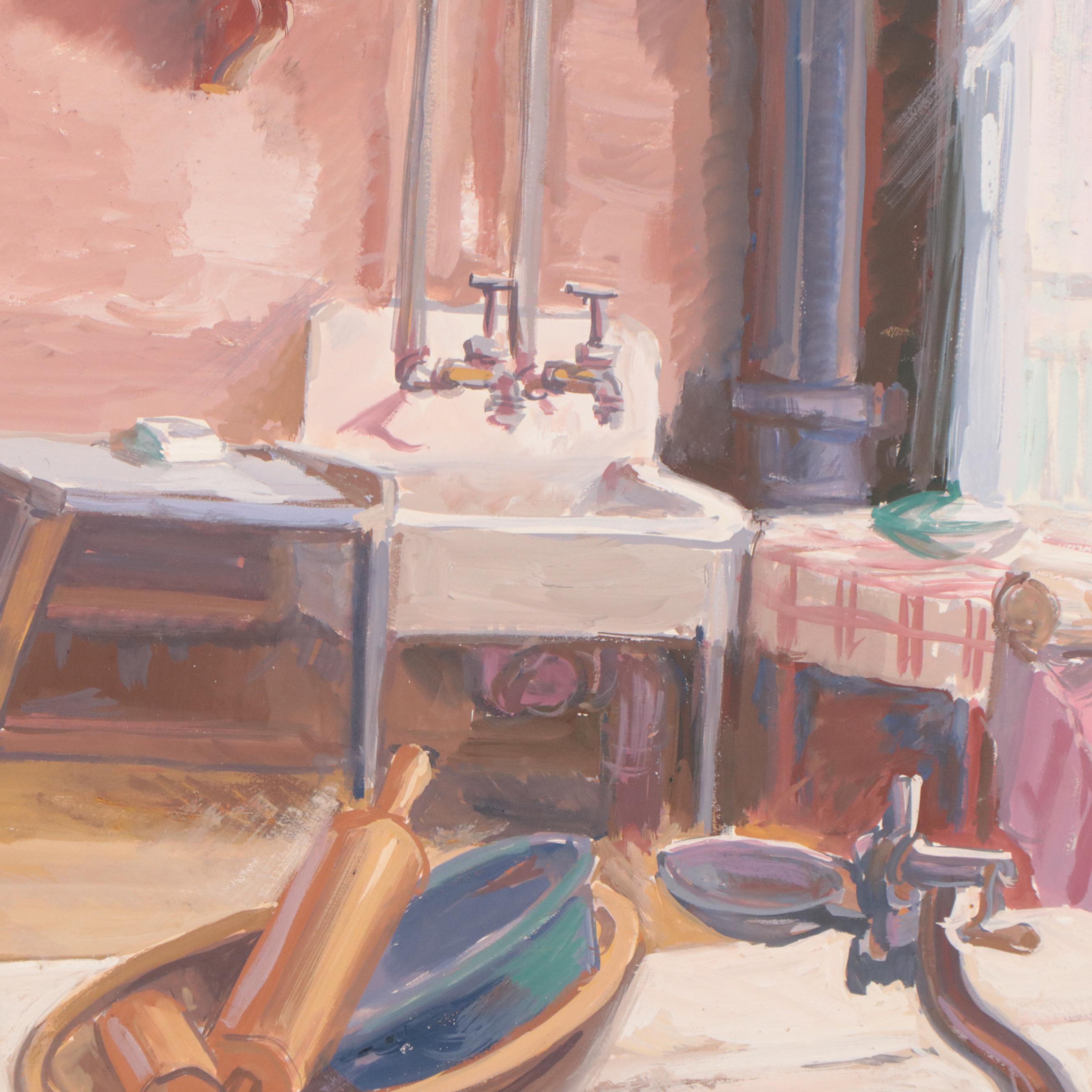 Dan Burne Jones Gouache Painting of Thomas Wolfe House Interior, 1952