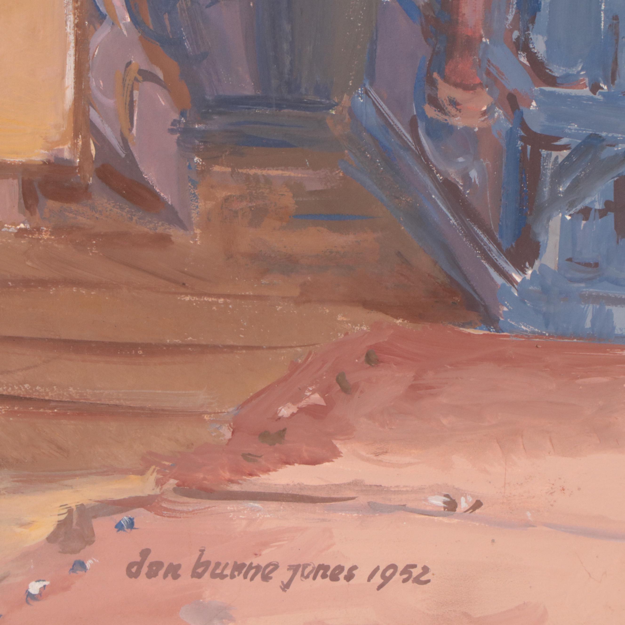 Dan Burne Jones Gouache Painting of Thomas Wolfe House Interior, 1952