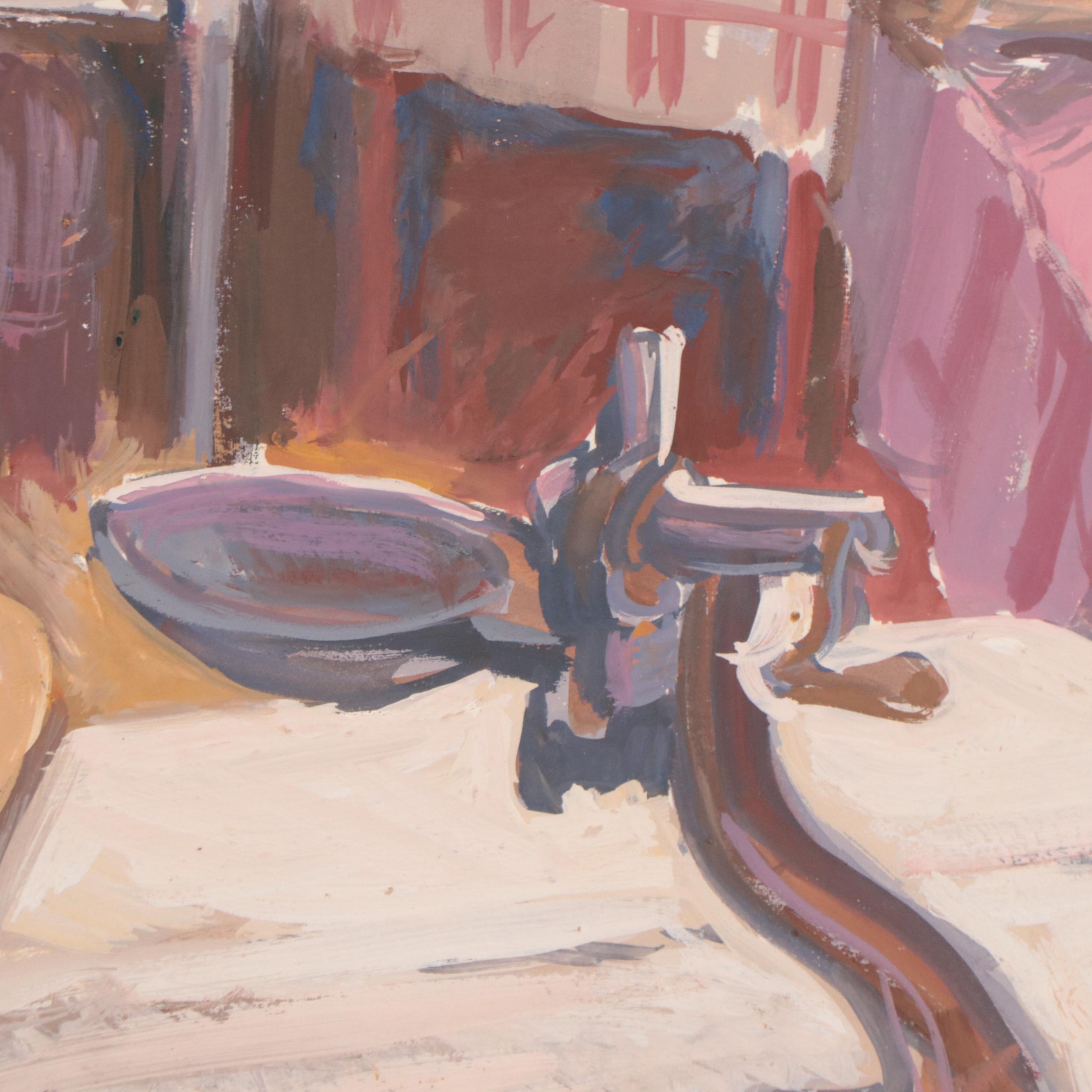 Dan Burne Jones Gouache Painting of Thomas Wolfe House Interior, 1952