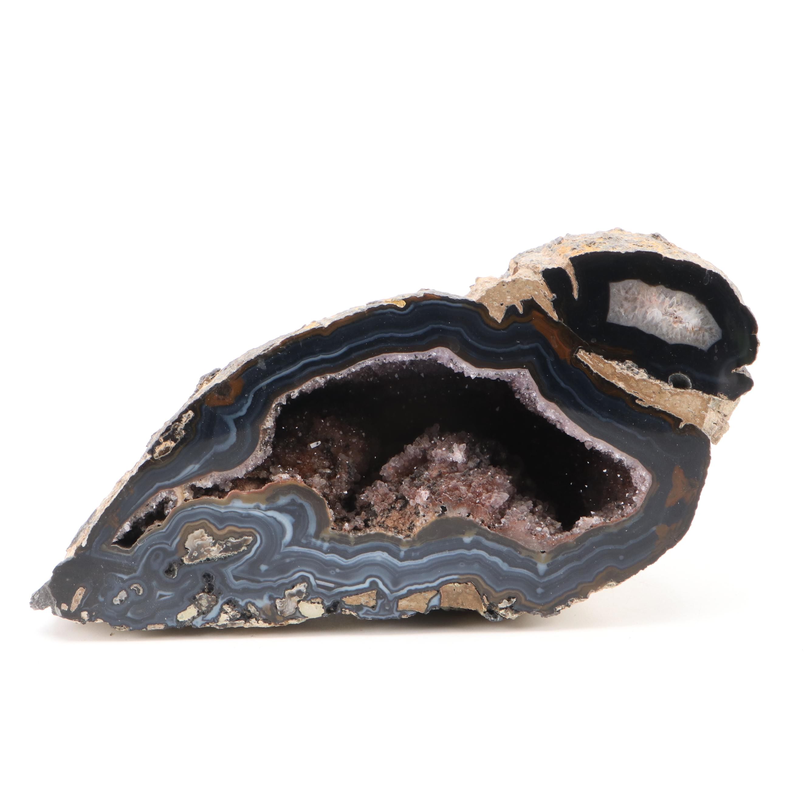 Amethyst and Banded Agate Geode Surface Polished Half-Cut Specimen