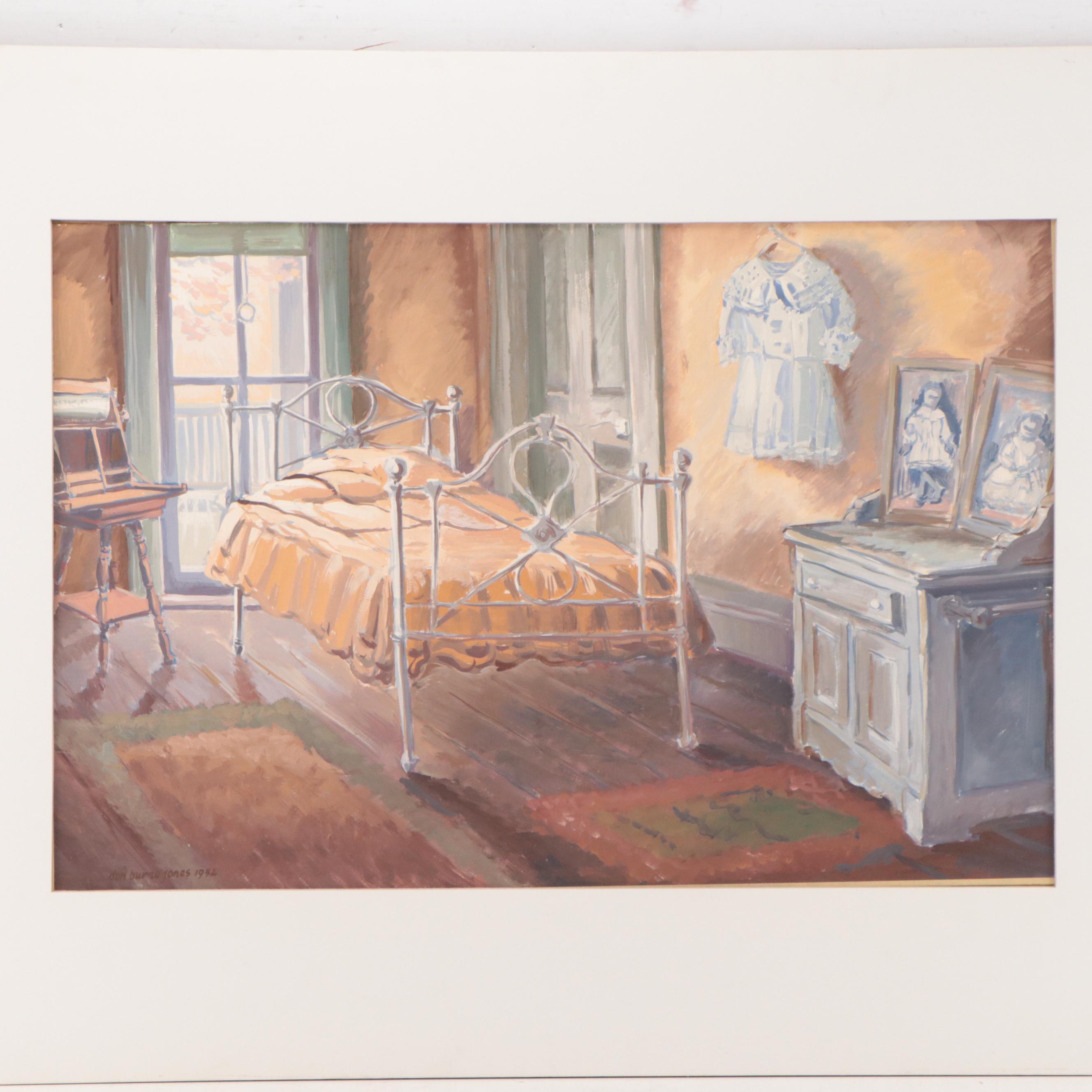 Dan Burne Jones Gouache Painting of Thomas Wolfe House Interior, 1952