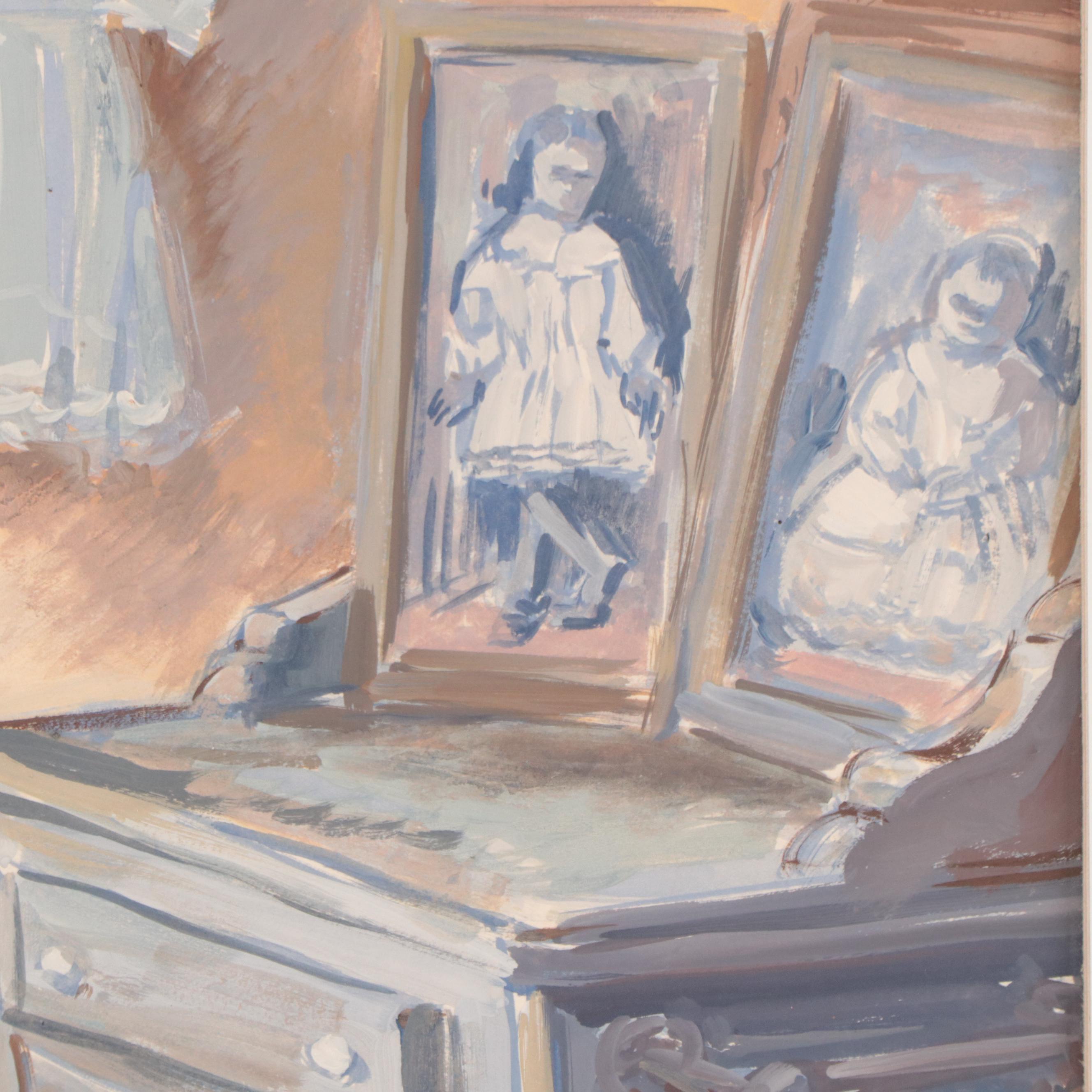 Dan Burne Jones Gouache Painting of Thomas Wolfe House Interior, 1952