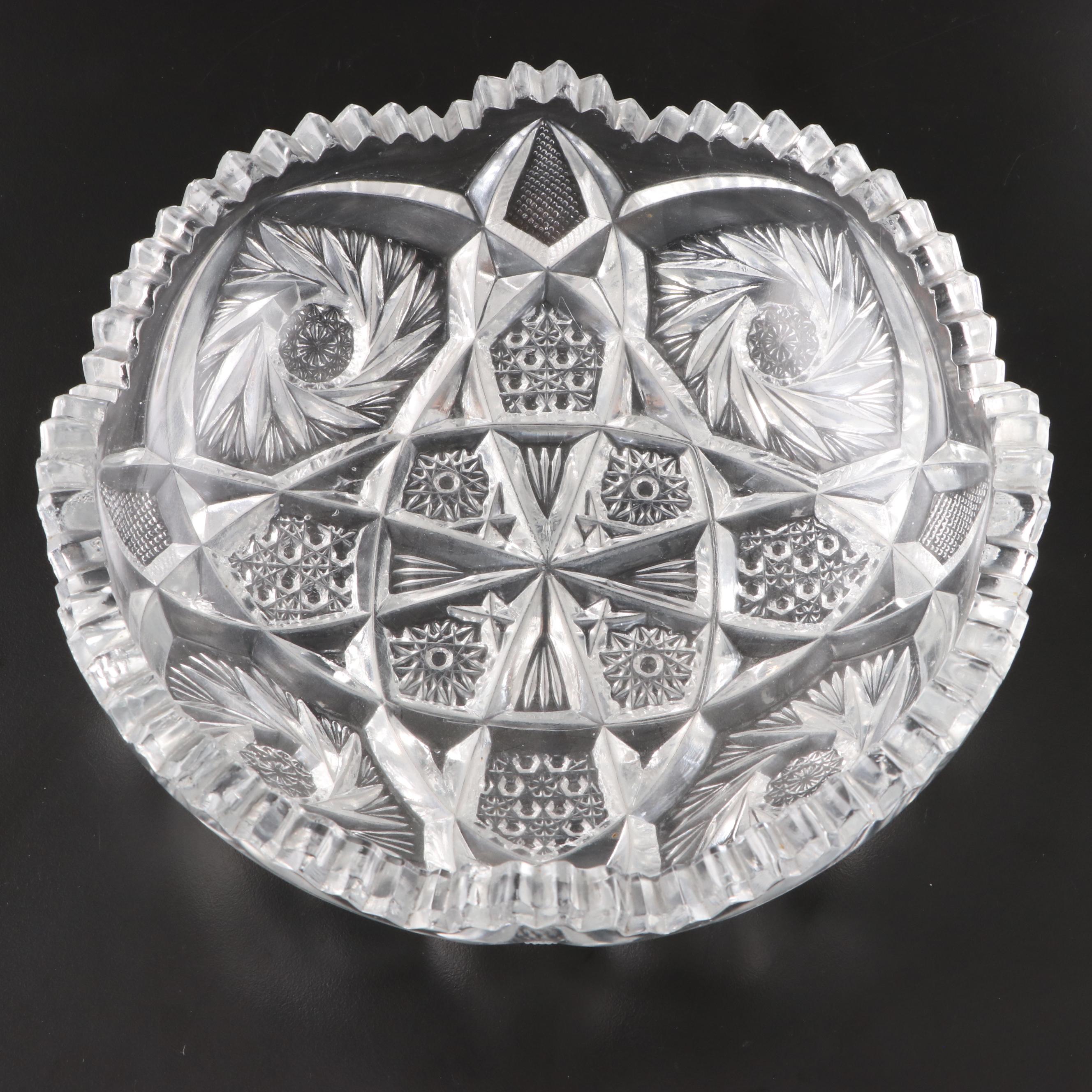 American Brilliant Style Cut Glass Compote with Cut Glass and Crystal Containers