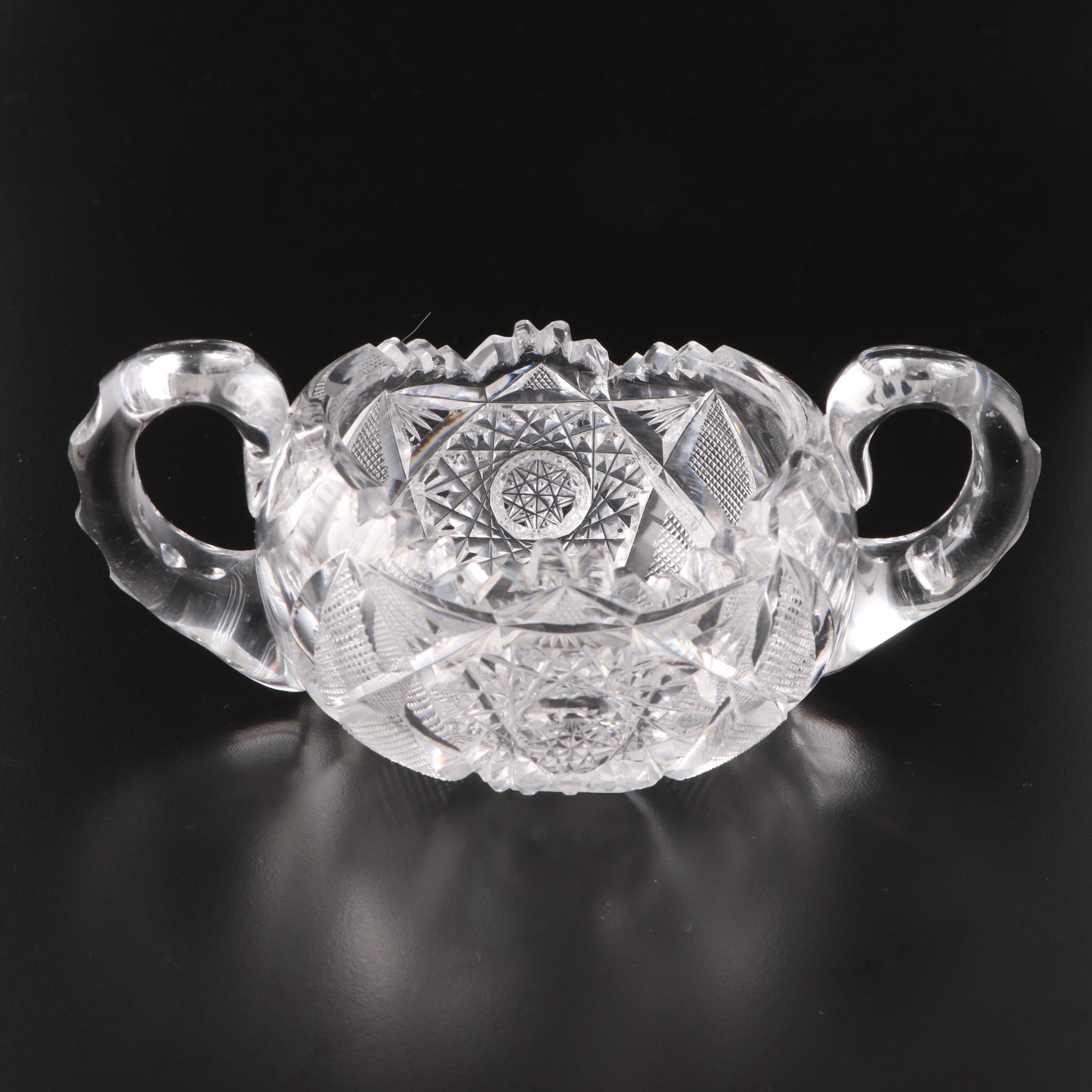 American Brilliant Style Cut Glass Compote with Cut Glass and Crystal Containers