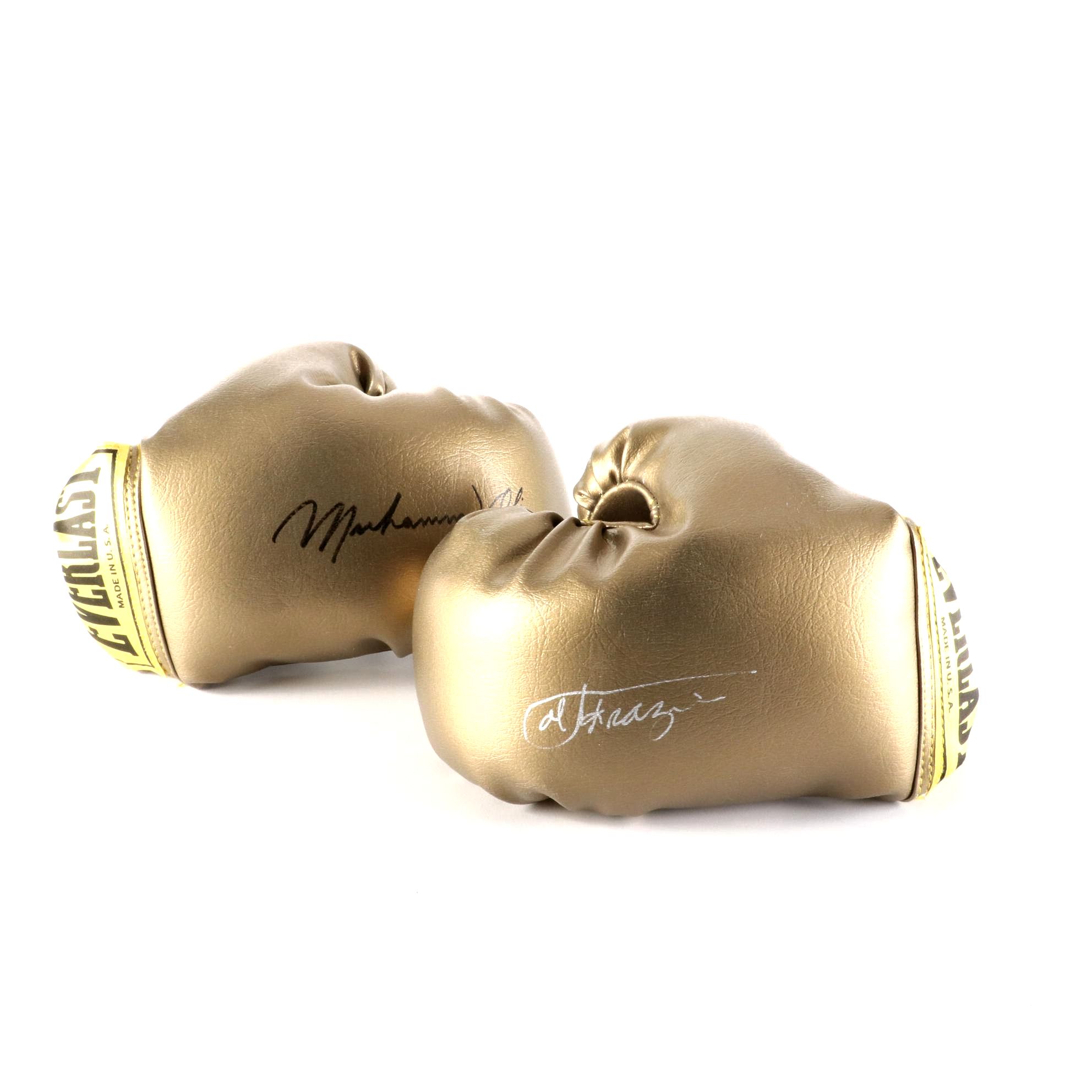 Muhammad Ali and Joe Frazier Signed Everlast Gold Boxing Gloves