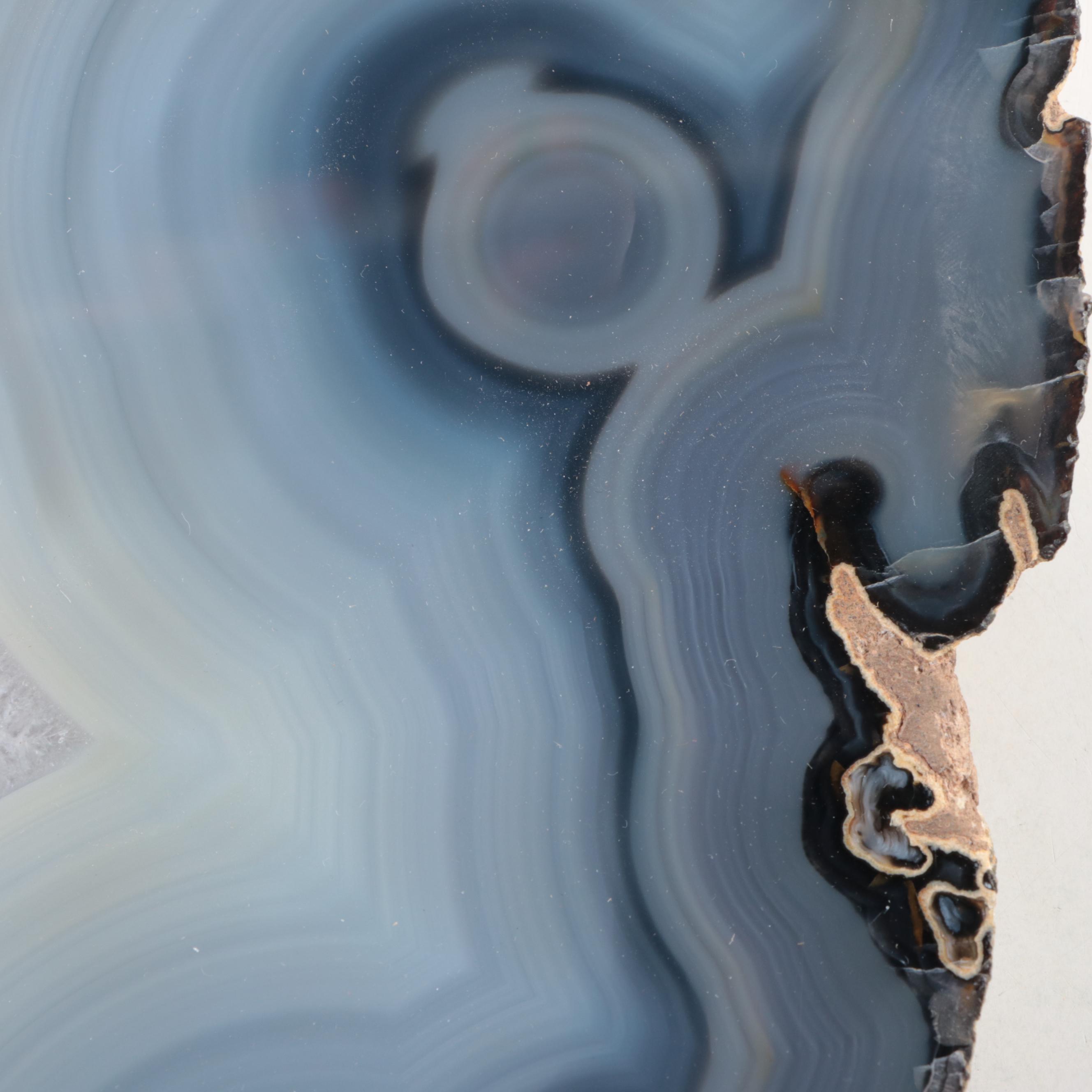 Cut and Polished Blue Banded Agate Geode Slice