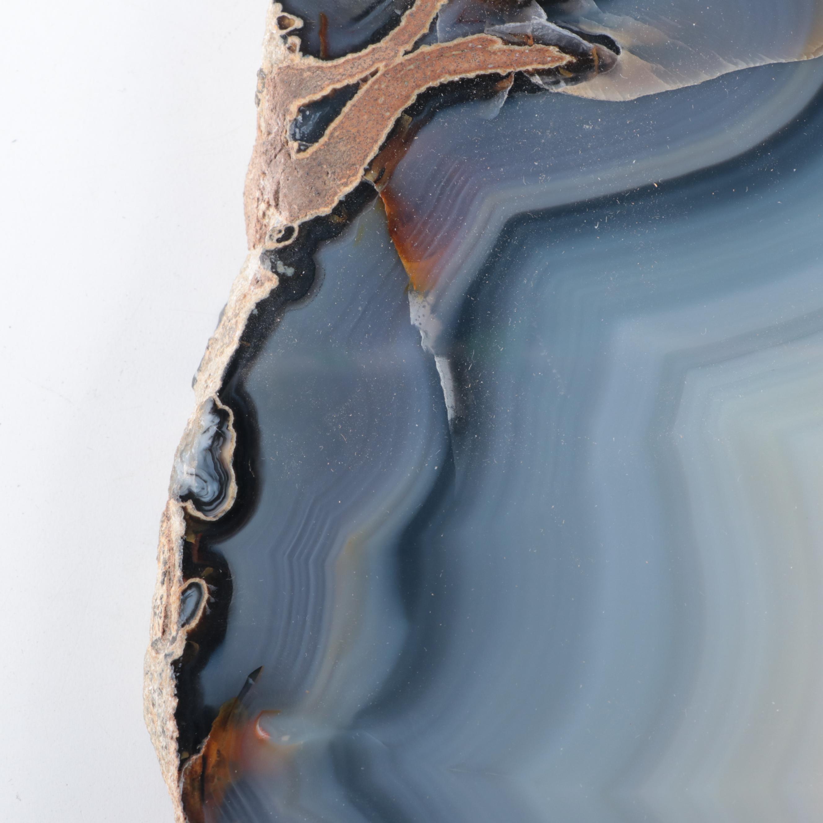 Cut and Polished Blue Banded Agate Geode Slice