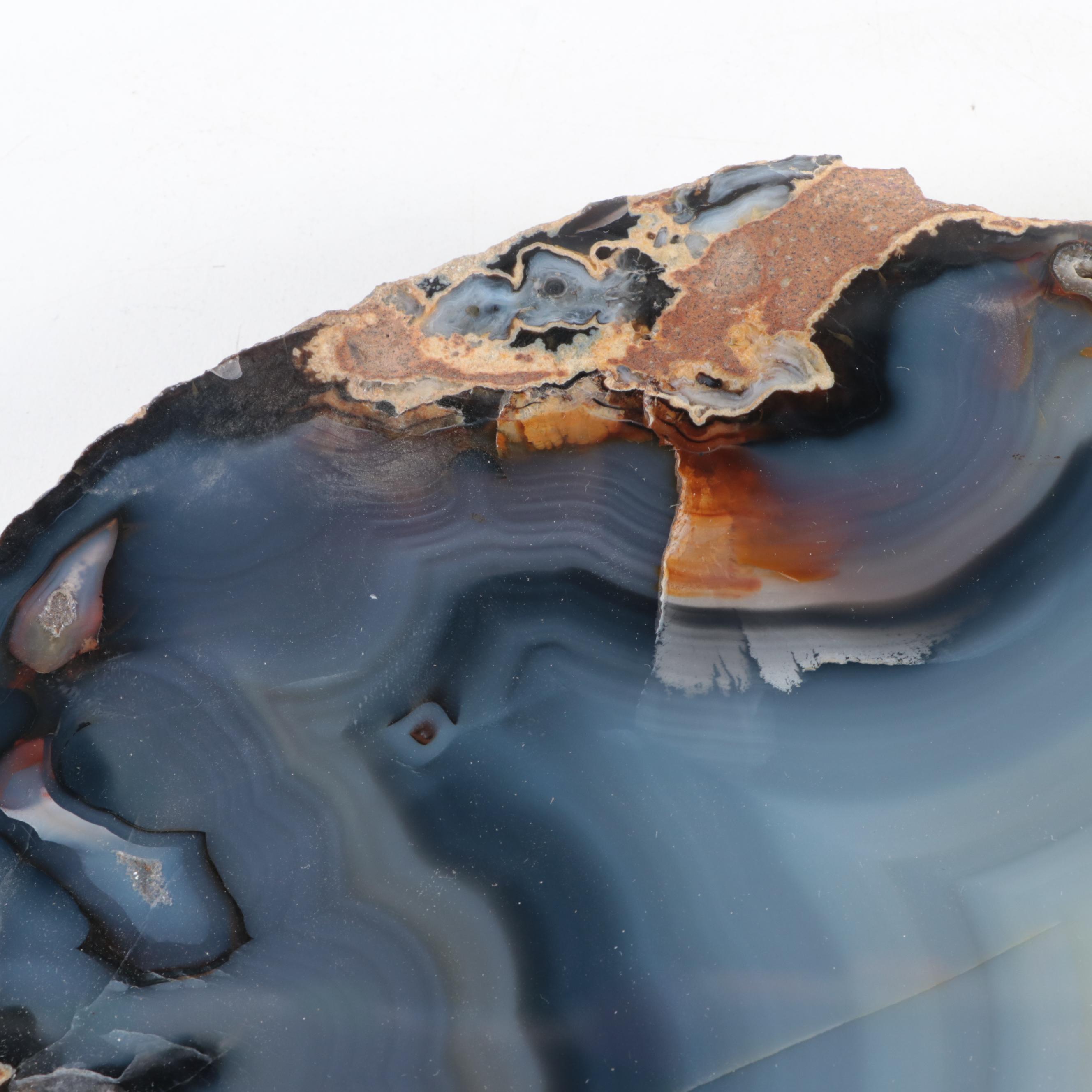 Cut and Polished Blue Banded Agate Geode Slice