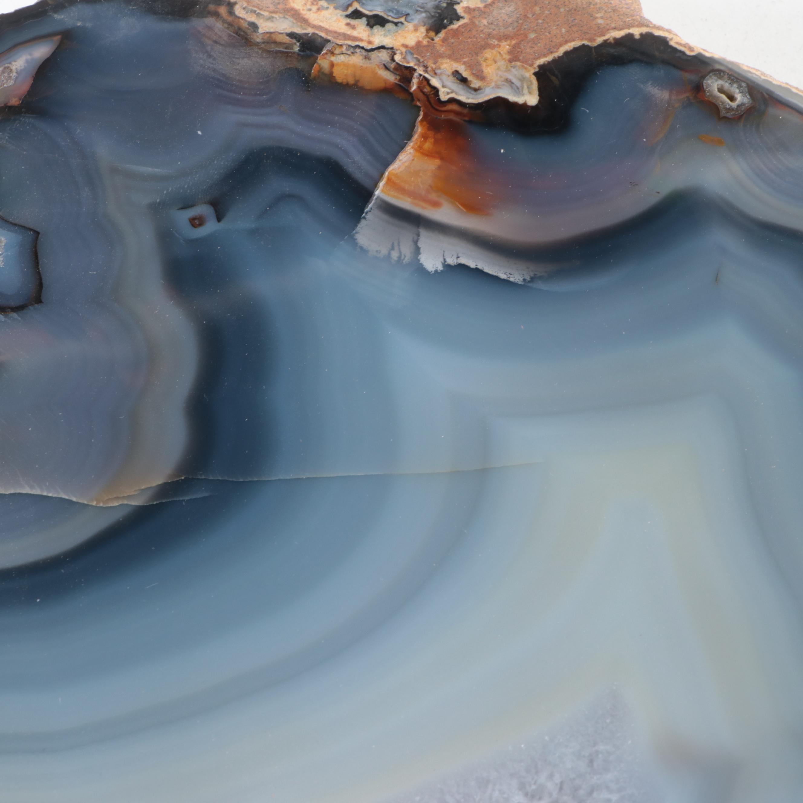 Cut and Polished Blue Banded Agate Geode Slice