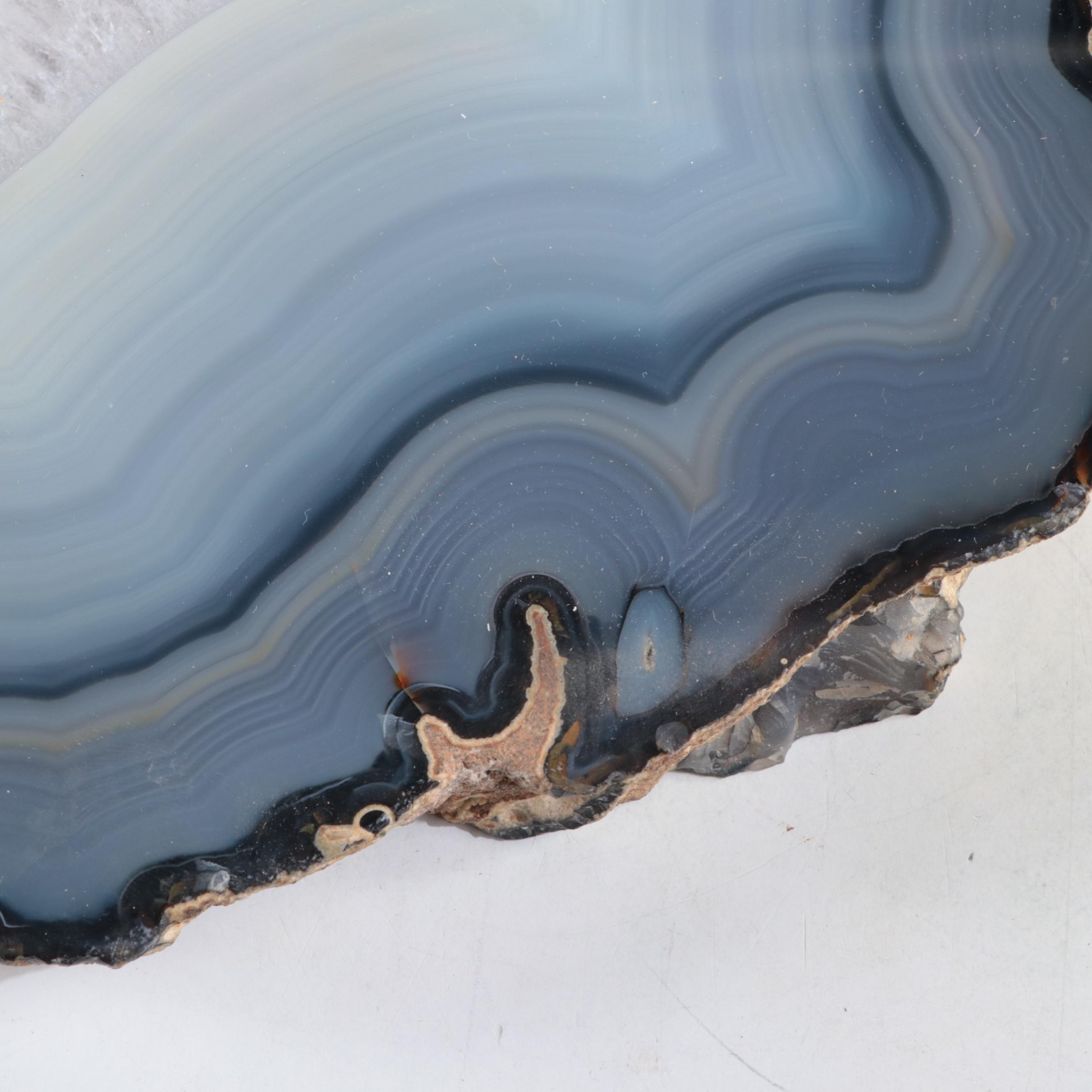 Cut and Polished Blue Banded Agate Geode Slice