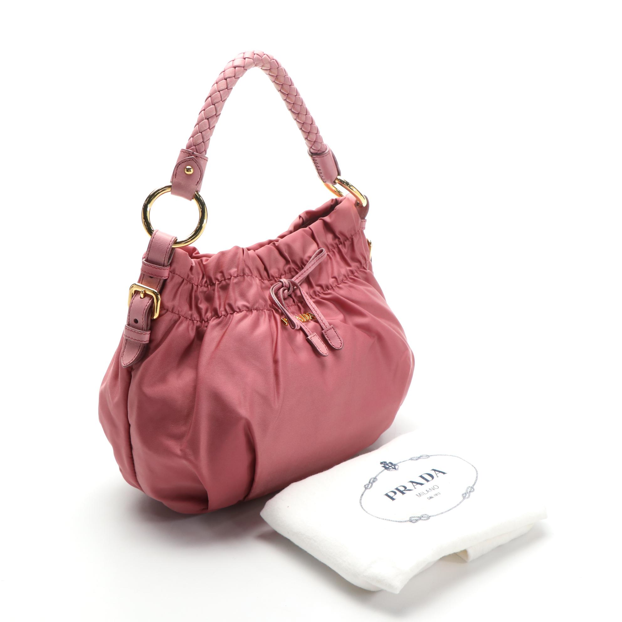 Prada Bauletto Bow Shoulder Bag in Tessuto Nylon with Leather Trim