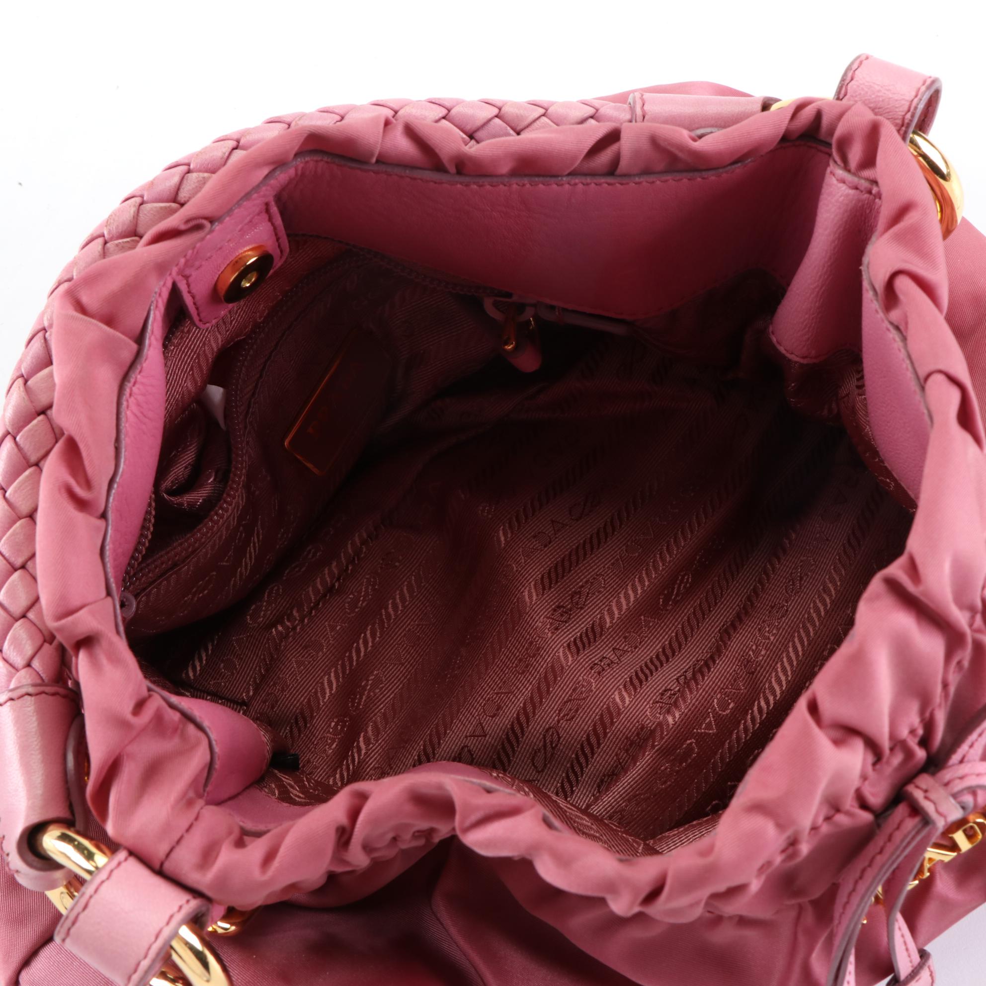 Prada Bauletto Bow Shoulder Bag in Tessuto Nylon with Leather Trim