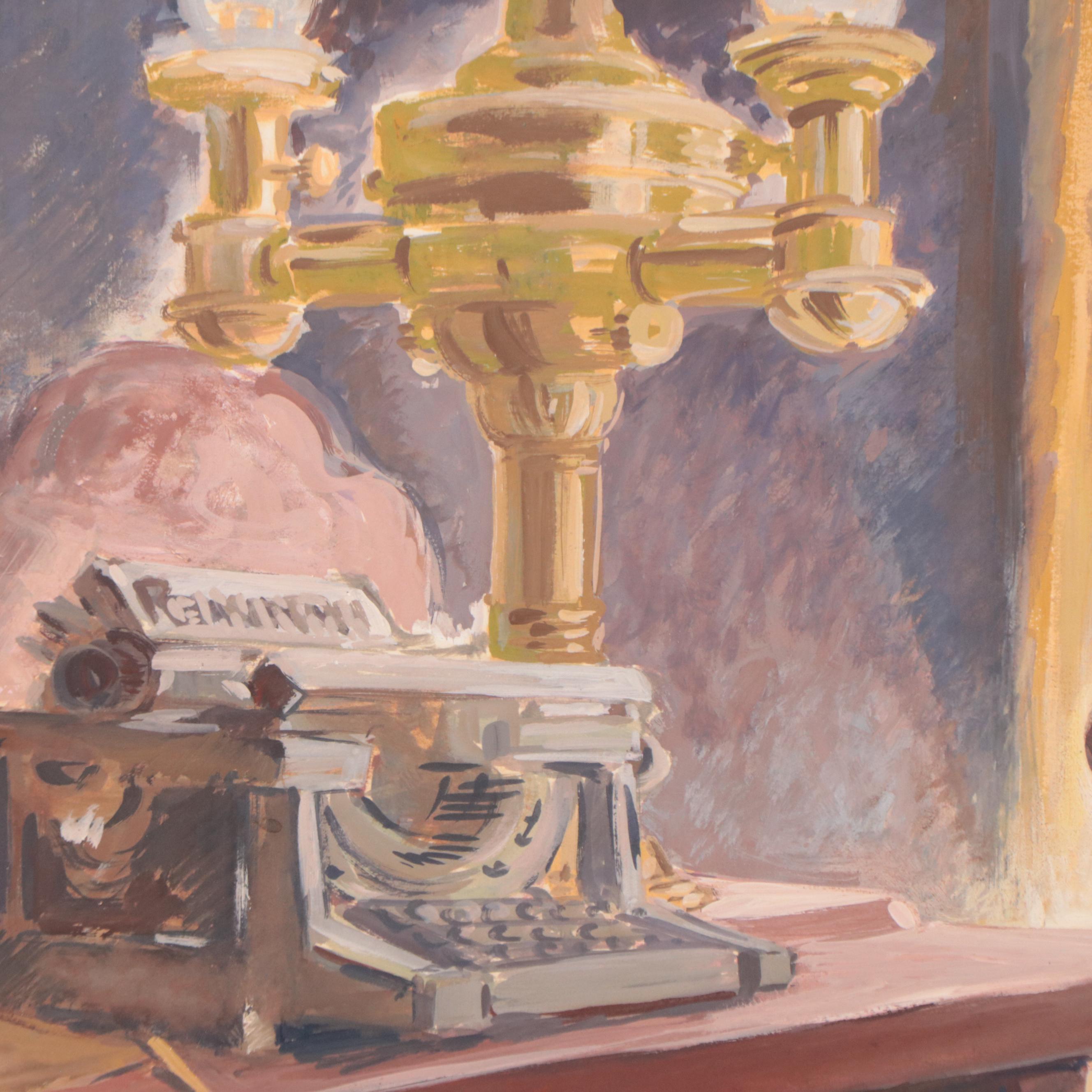 Dan Burne Jones Gouache Painting of Thomas Wolfe House Interior, 1952